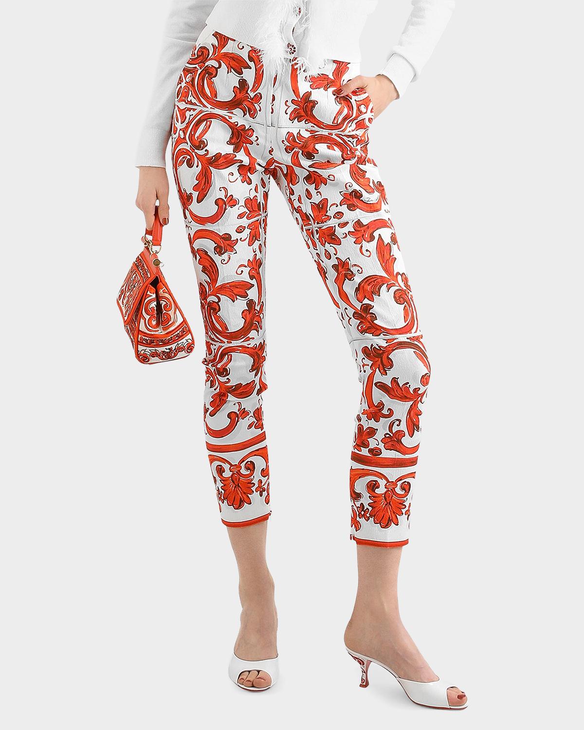 Majolica-Print Brocade Crop Pants - thumbnail 4