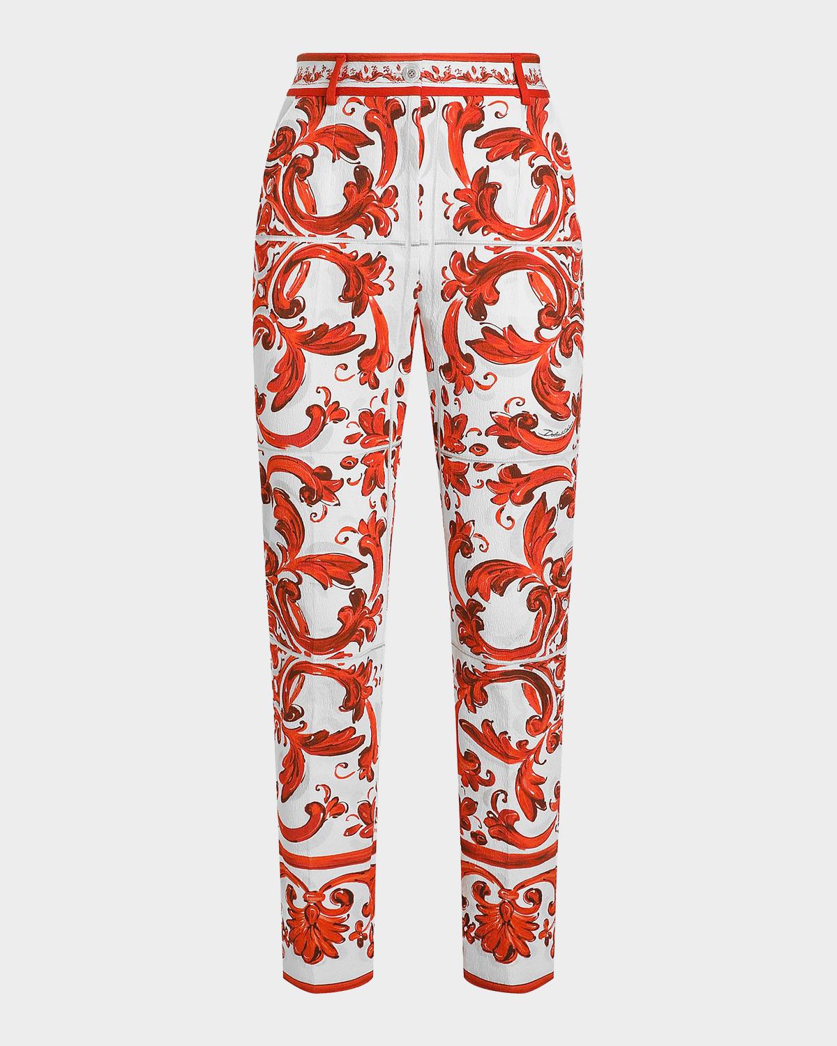 Majolica-Print Brocade Crop Pants