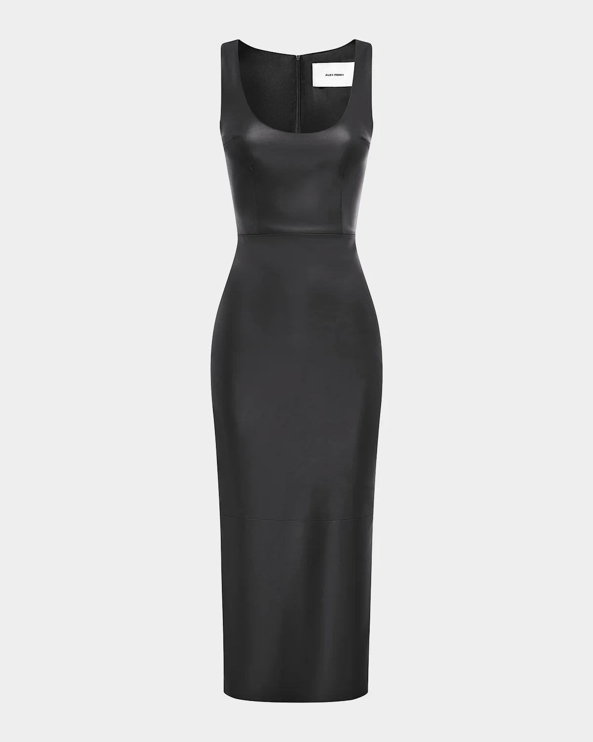 alex perry black dress Scoop-Neck Leather Singlet Midi Duchess satin black dress with criss vt::Dresses::Occasion::Brunch 80% acetate/20% polyester Size:Girls L (10-12)