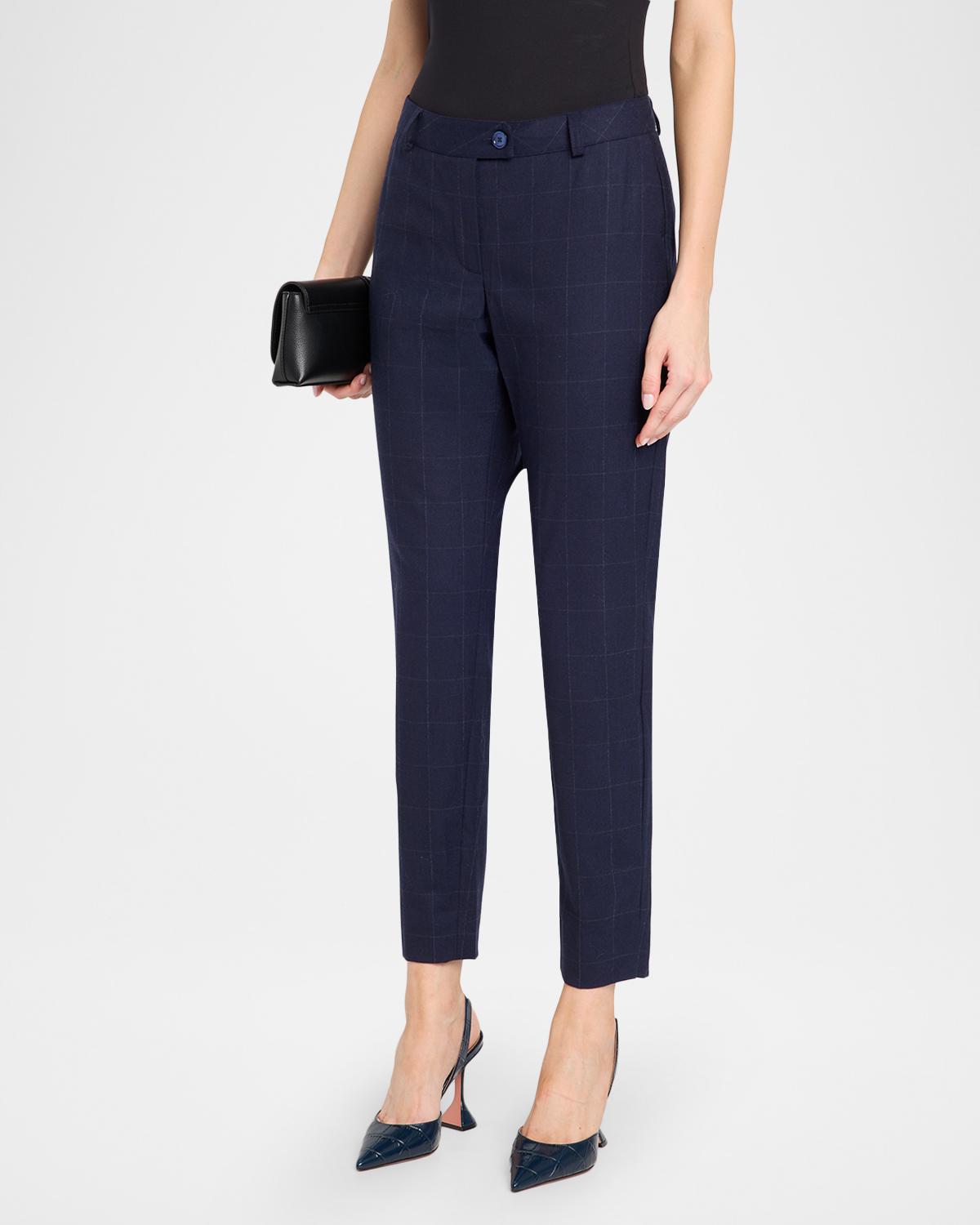 Windowpane Wool Flannel Slim-Leg Ankle Pants - thumbnail 4