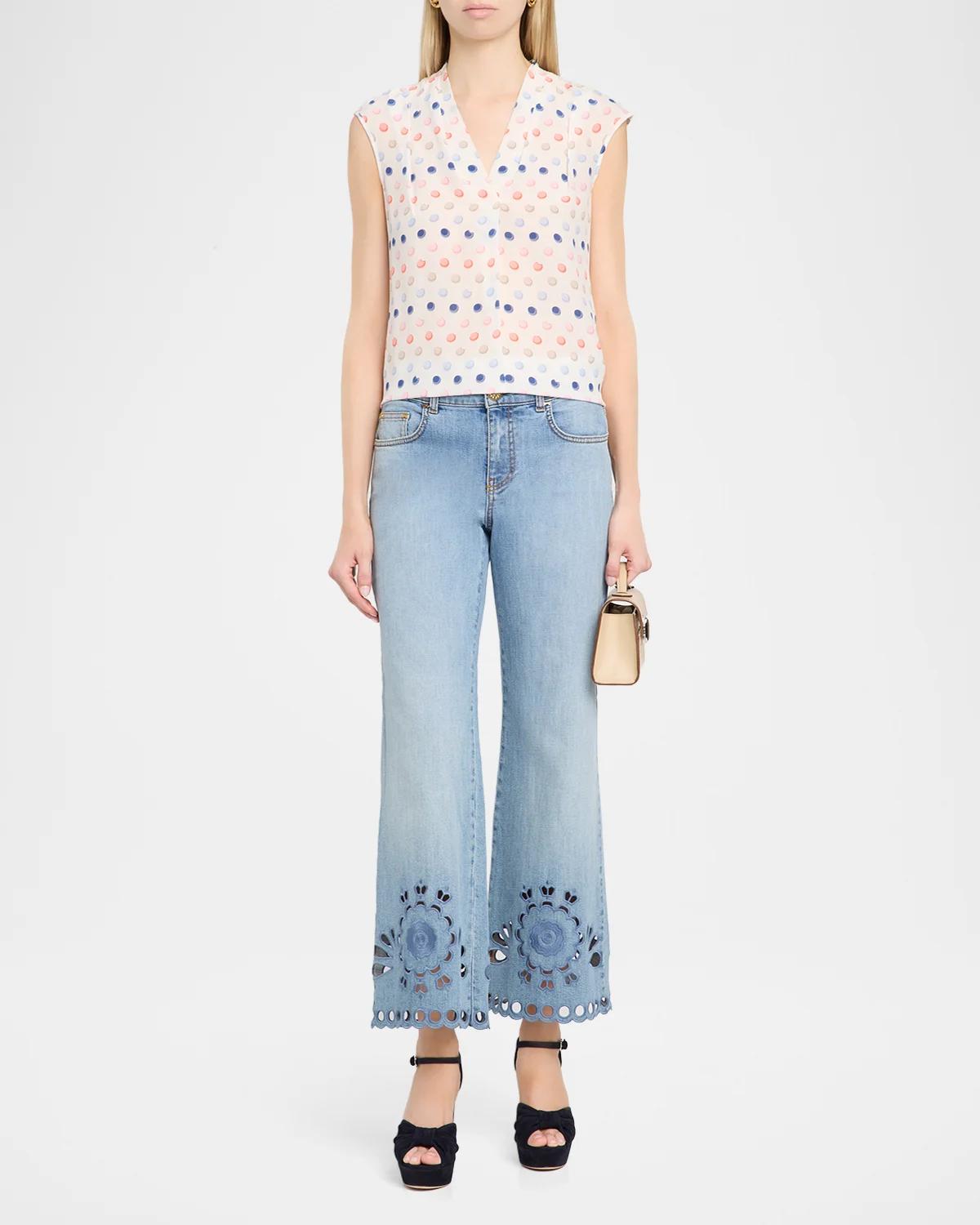 Polka-Dot Macaroon Silk Organza Sleeveless Blouse - thumbnail 2