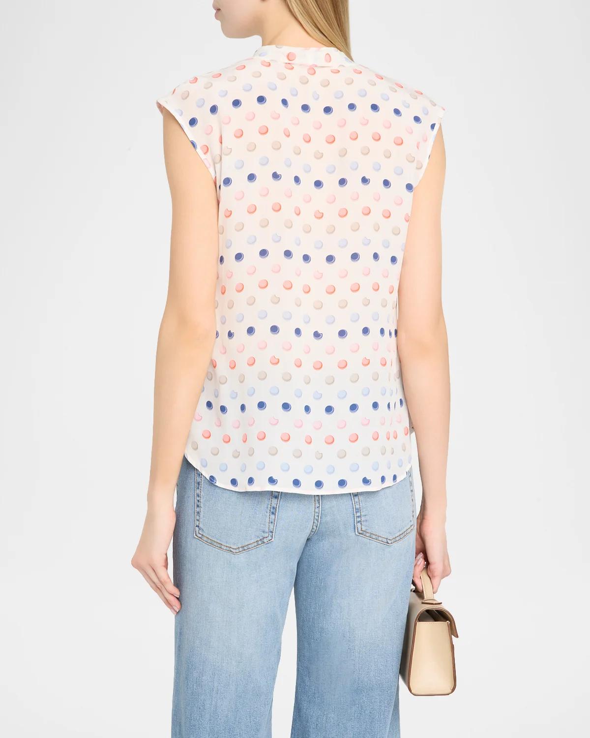 Polka-Dot Macaroon Silk Organza Sleeveless Blouse - thumbnail 3