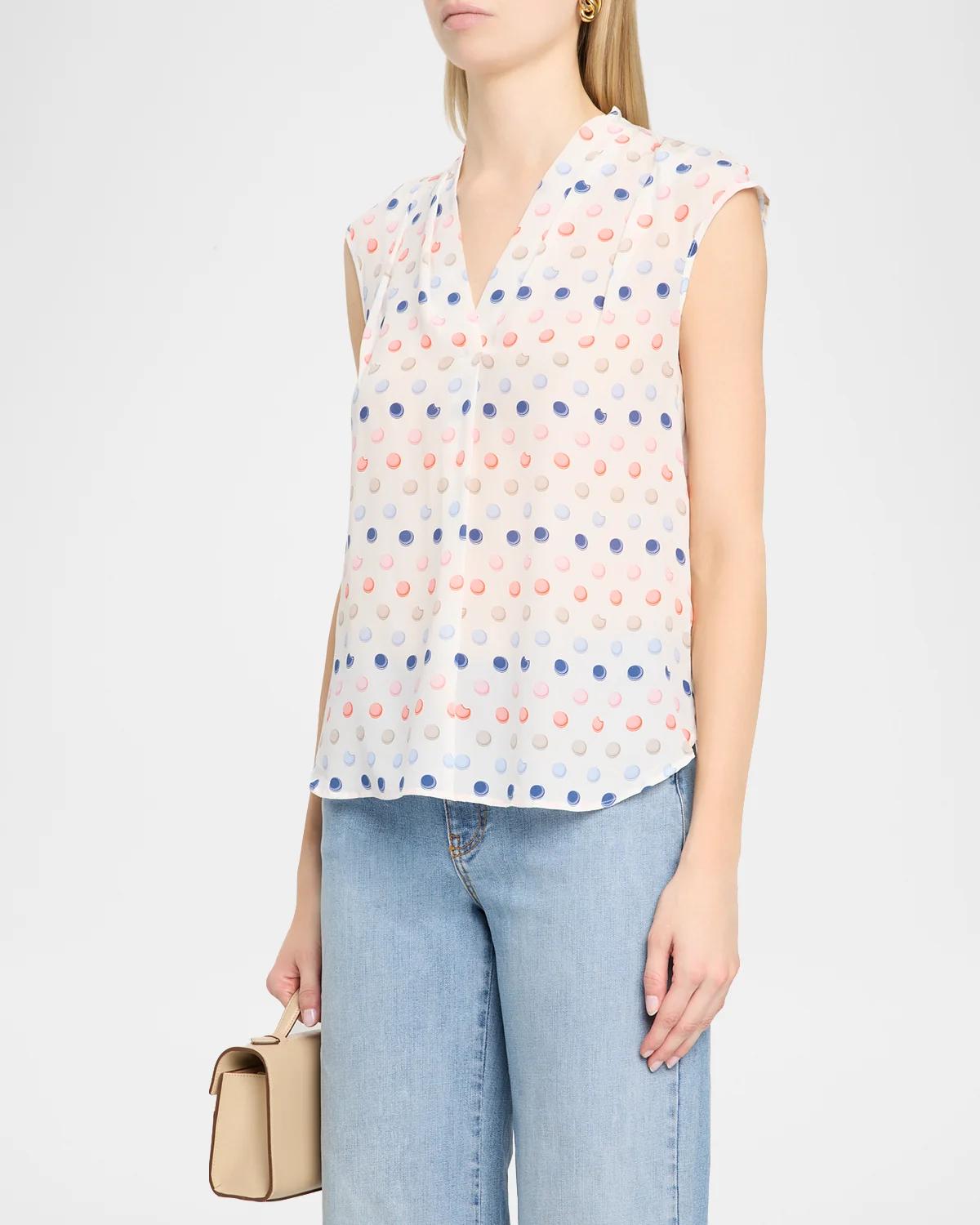 Polka-Dot Macaroon Silk Organza Sleeveless Blouse - thumbnail 4