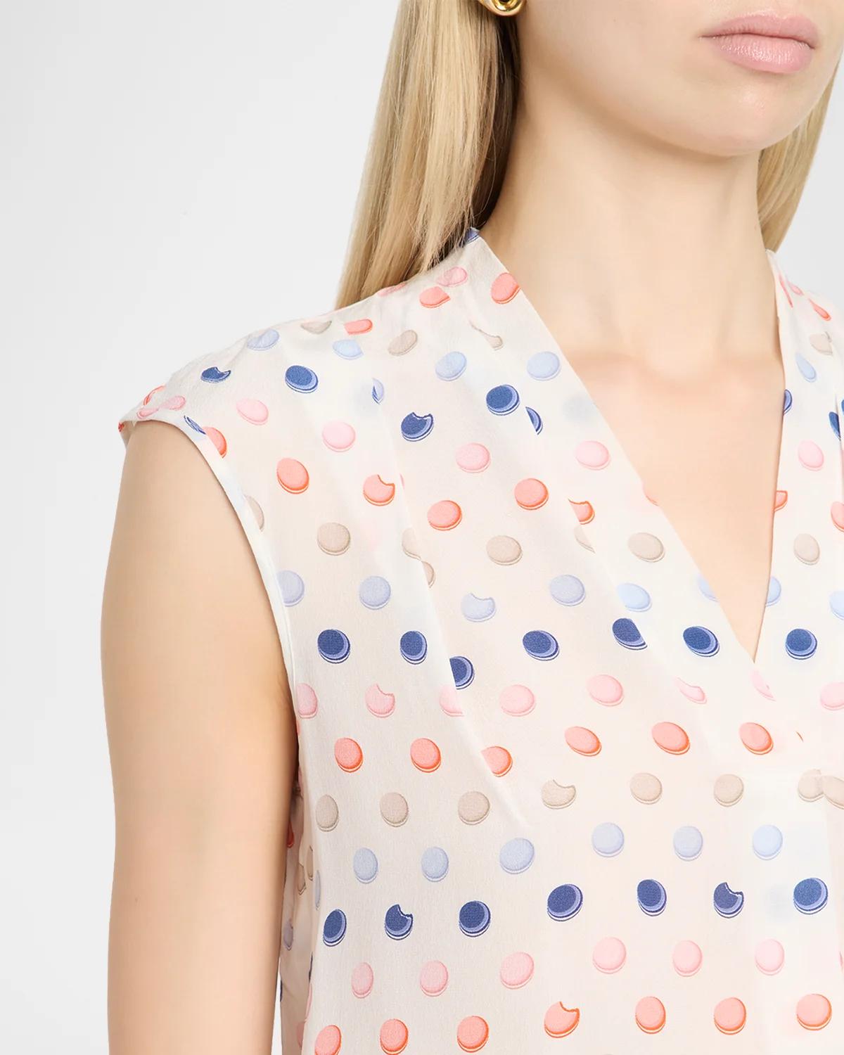 Polka-Dot Macaroon Silk Organza Sleeveless Blouse - thumbnail 5