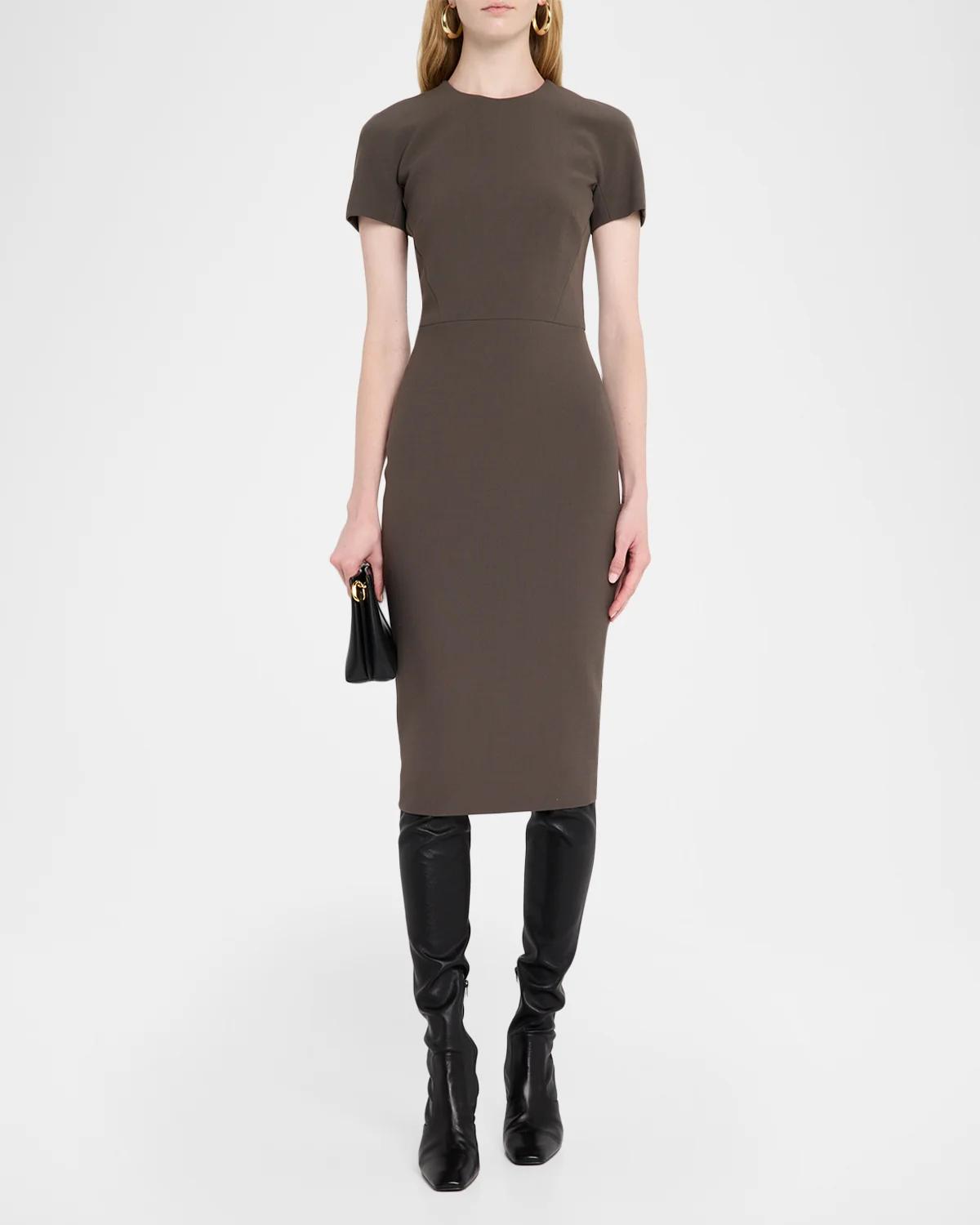 Claude Short-Sleeve Wool-Blend Midi Dress - thumbnail 2
