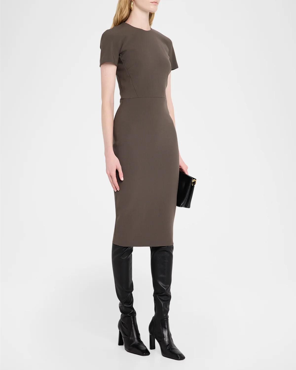 Claude Short-Sleeve Wool-Blend Midi Dress - thumbnail 4