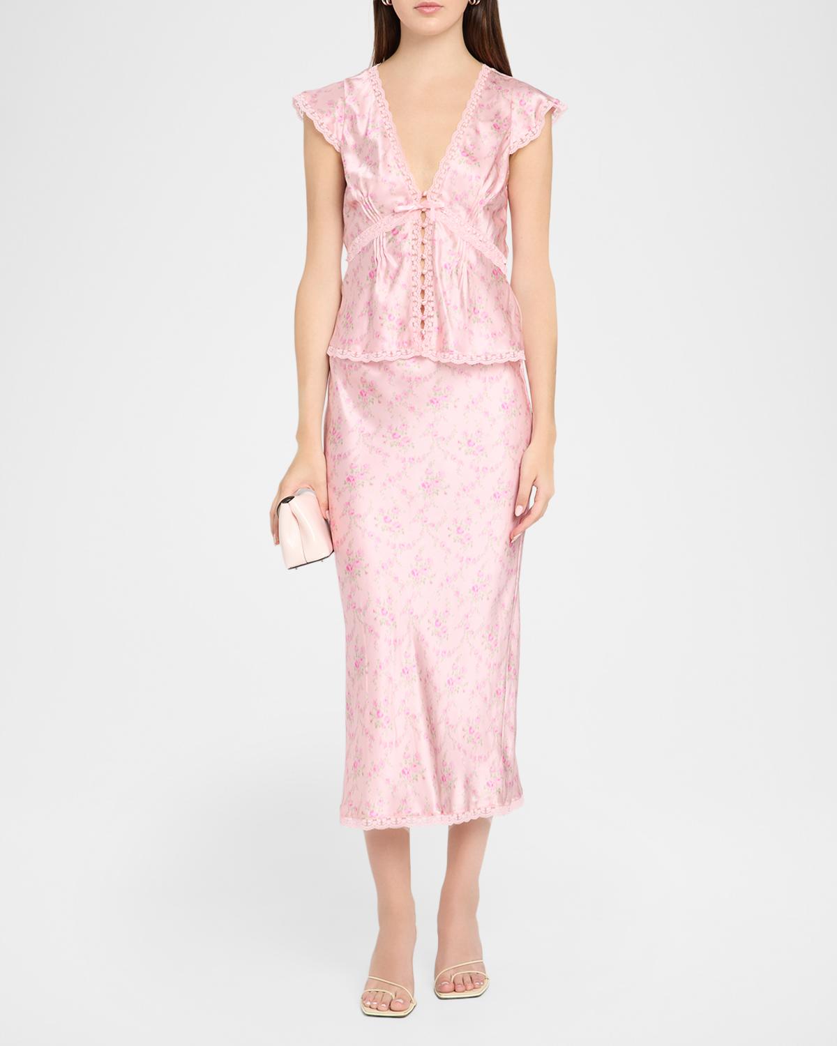 Castle Floral Satin Midi Skirt - thumbnail 2