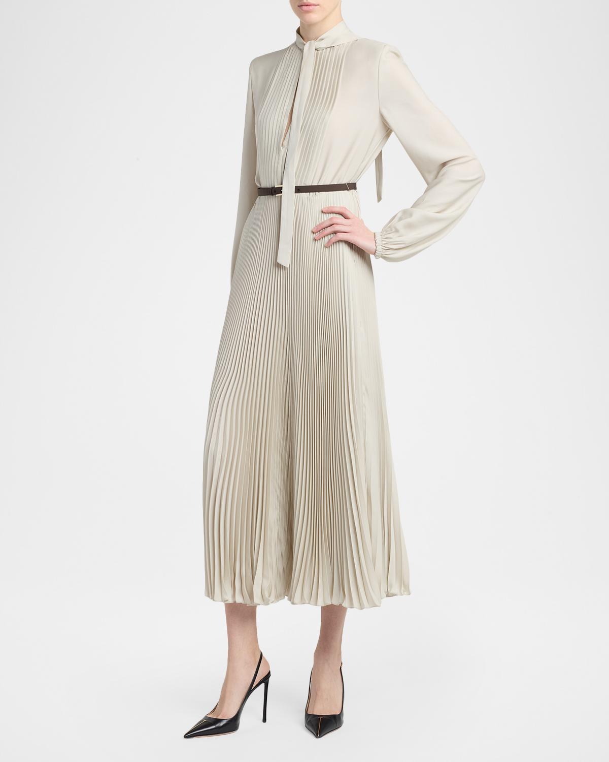 Viscose Crepe De Chine Pleated Dress - thumbnail 10