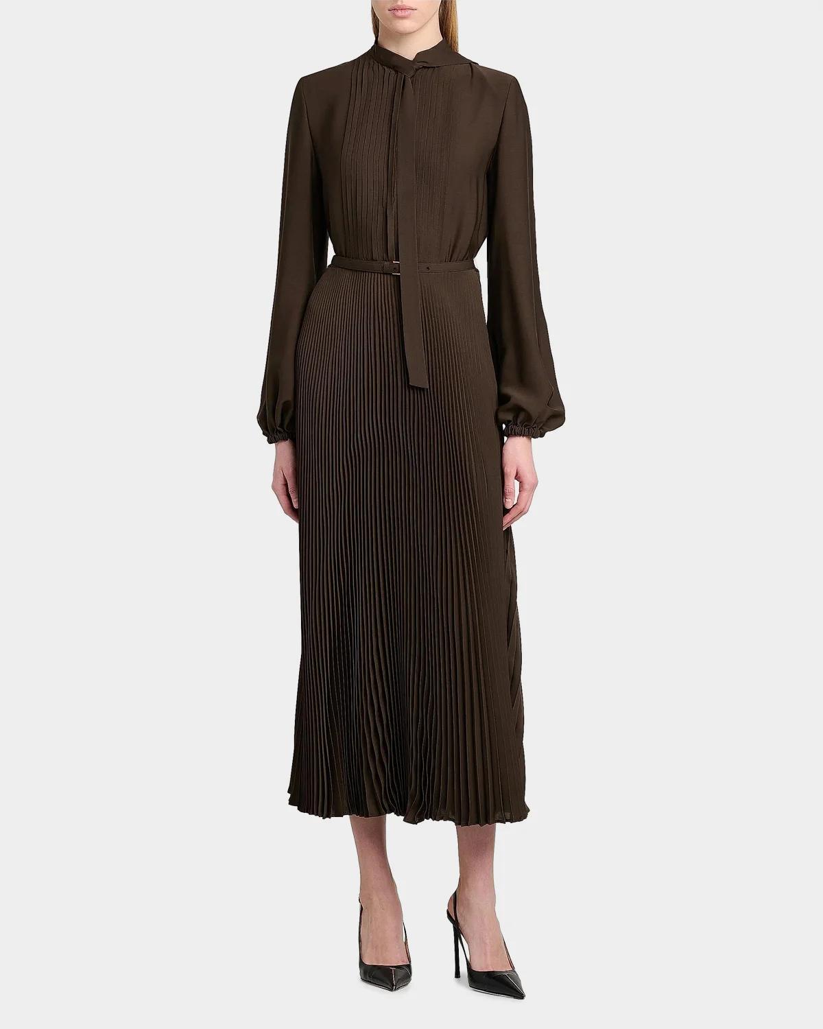 Viscose Crepe De Chine Pleated Dress - thumbnail 4