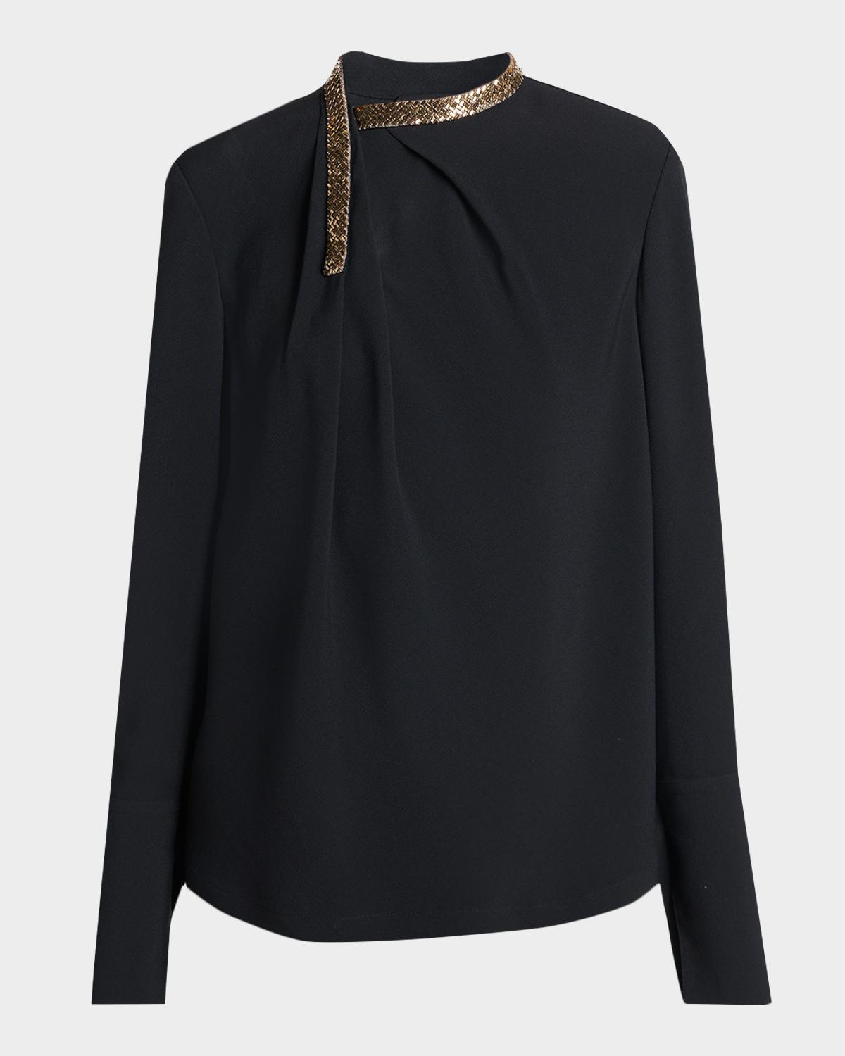 Embellished-Collar Long-Sleeve Top