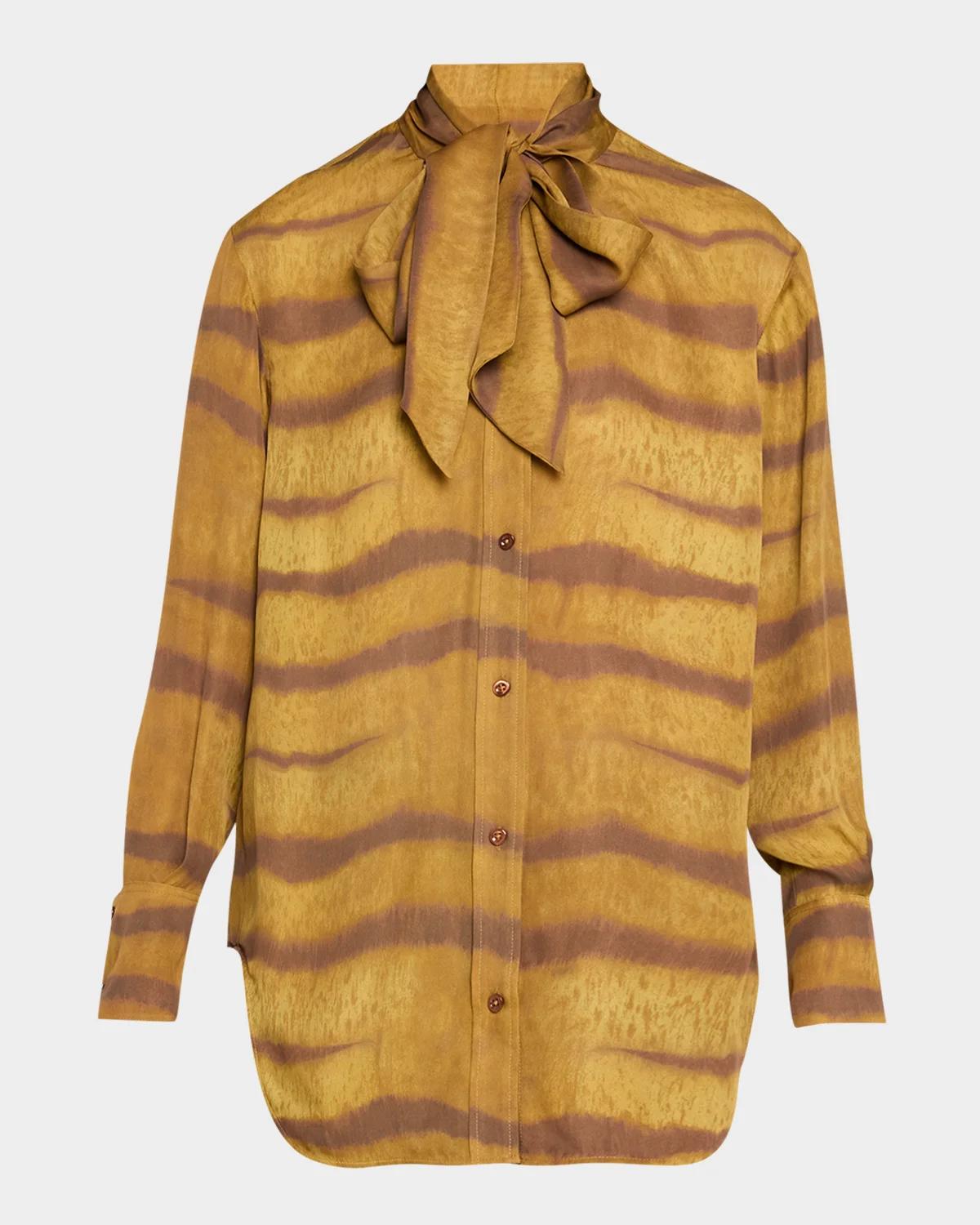 The Silk Oversized Tie-Neck Shirt