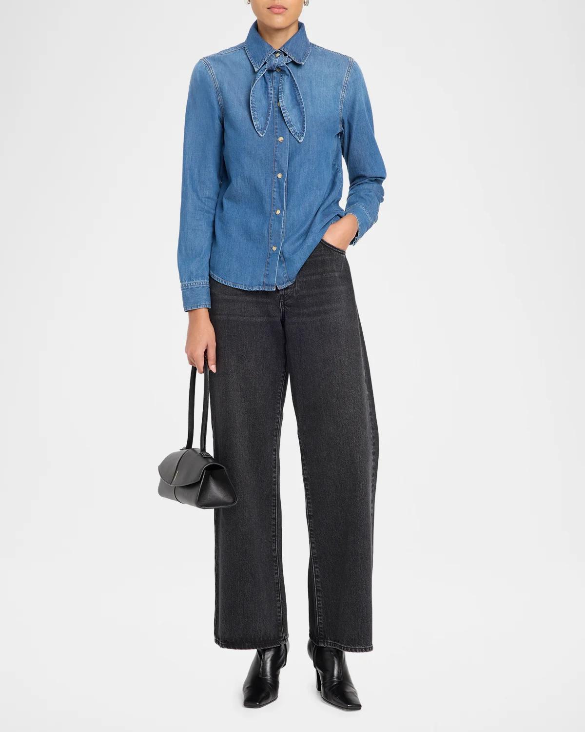 The Clementine Denim Tie-Neck Shirt - thumbnail 2