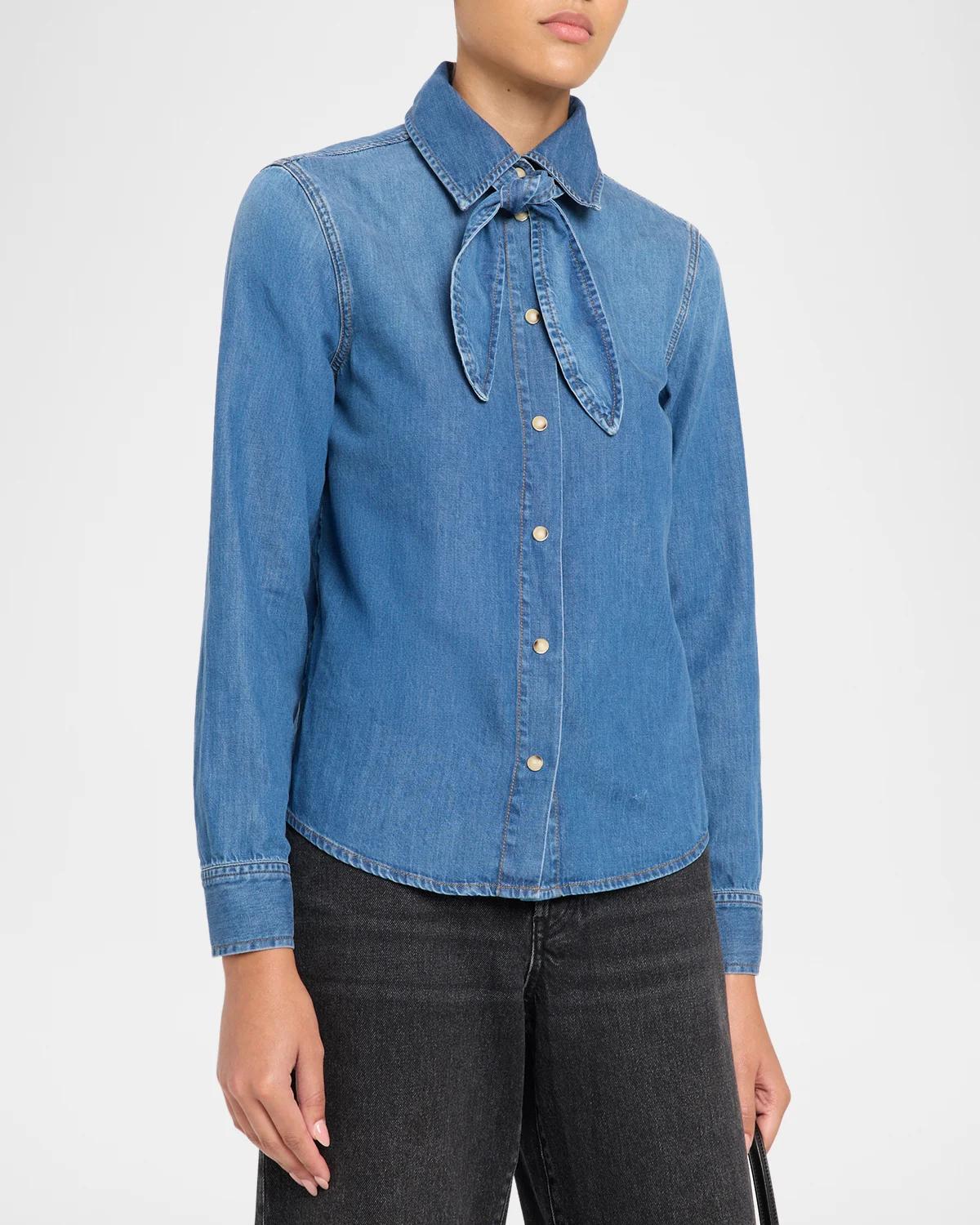The Clementine Denim Tie-Neck Shirt - thumbnail 4
