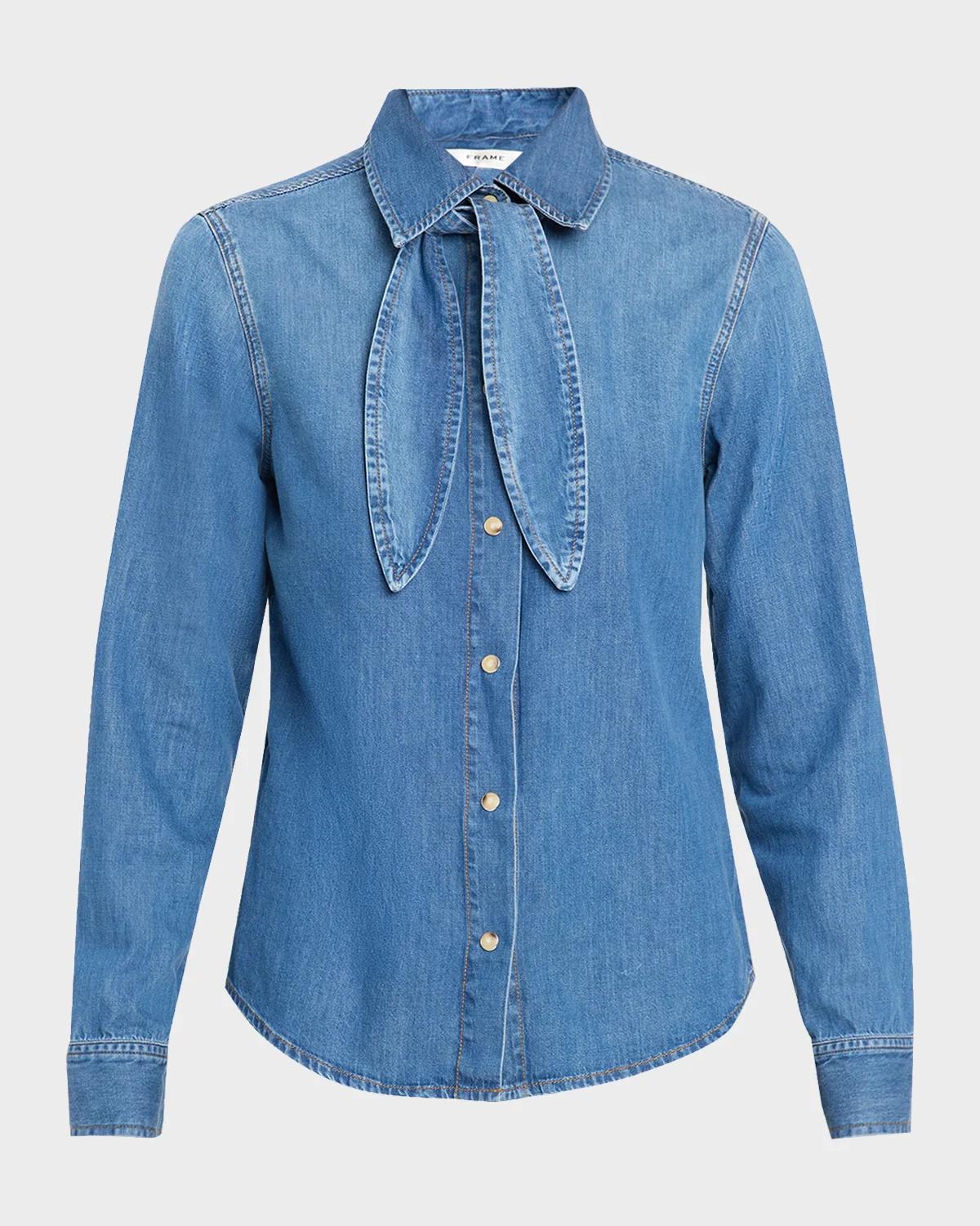 The Clementine Denim Tie-Neck Shirt
