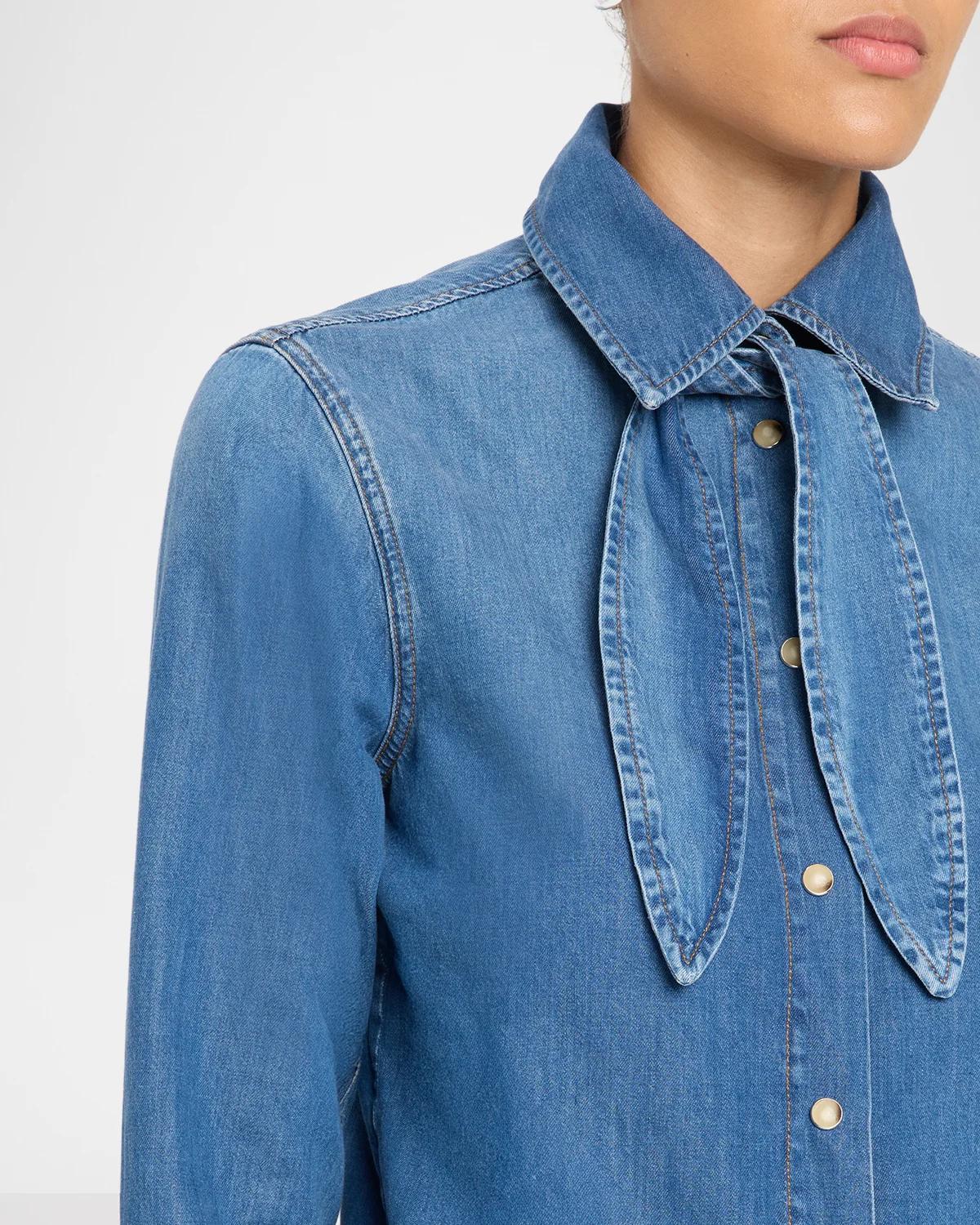 The Clementine Denim Tie-Neck Shirt - thumbnail 5
