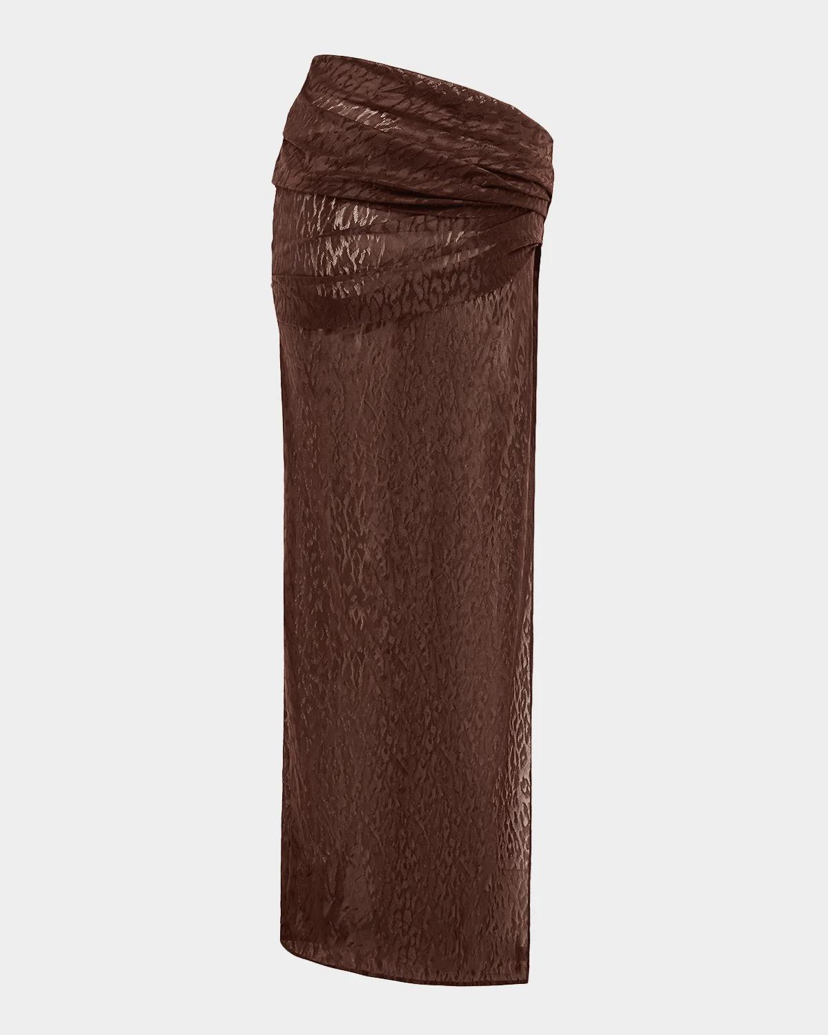 Asymmetric Draped Leopard Burnout Maxi Skirt - thumbnail 4