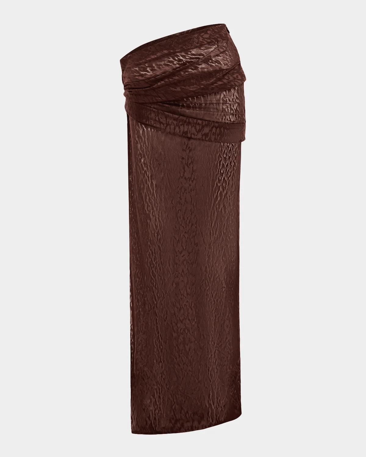 Asymmetric Draped Leopard Burnout Maxi Skirt