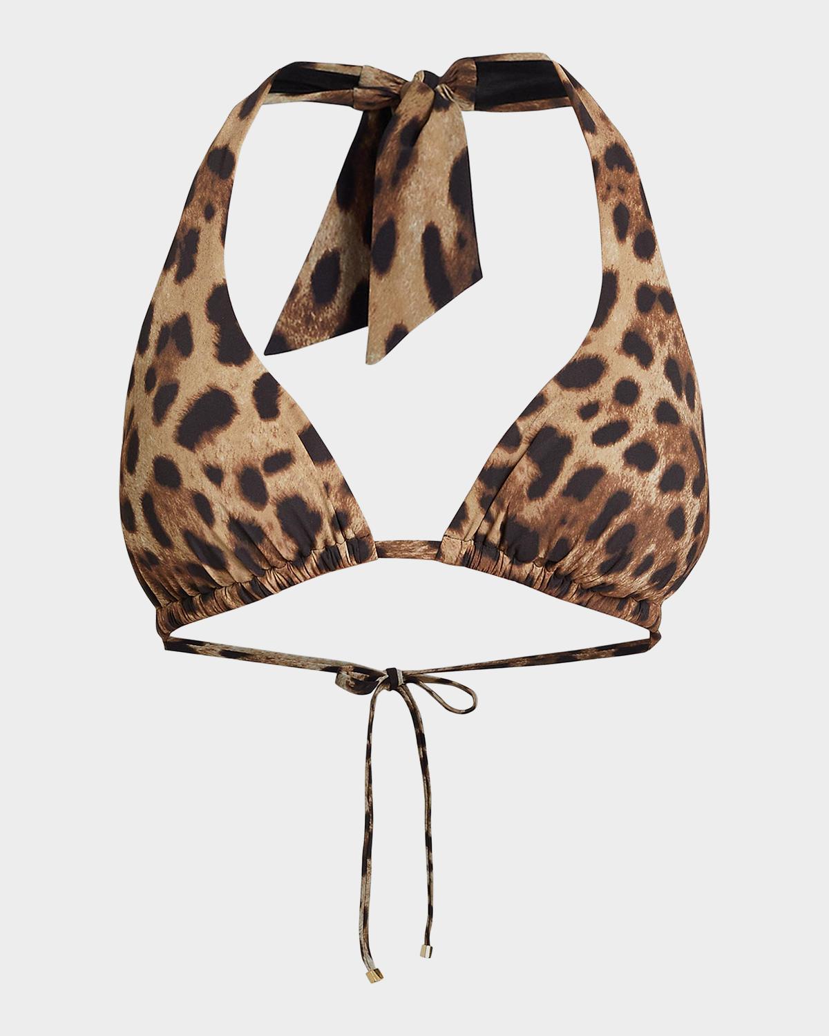 Leopard Halter Bikini Top