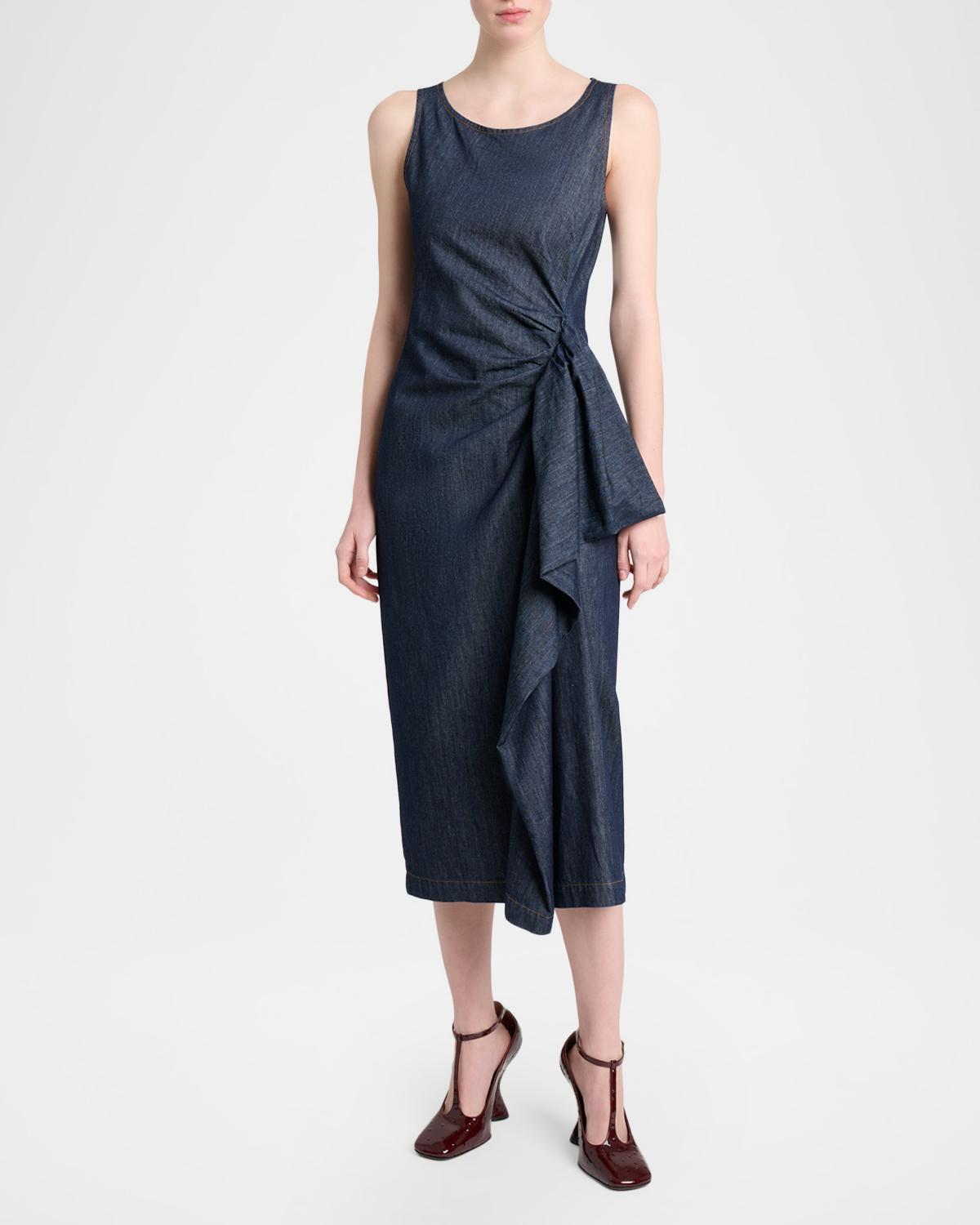 Dropps Denim Ruffle Sleeveless Midi Dress - thumbnail 4