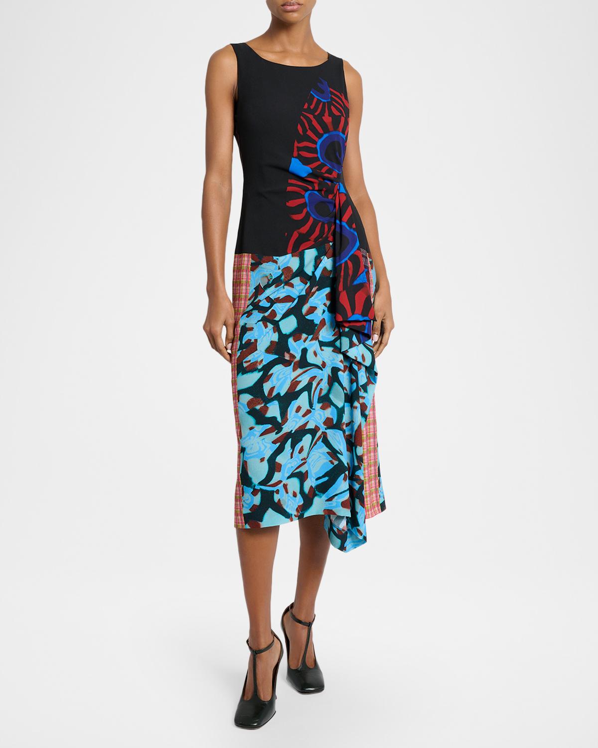 Dropps Patchwork Ruffle Sleeveless Midi Dress - thumbnail 2