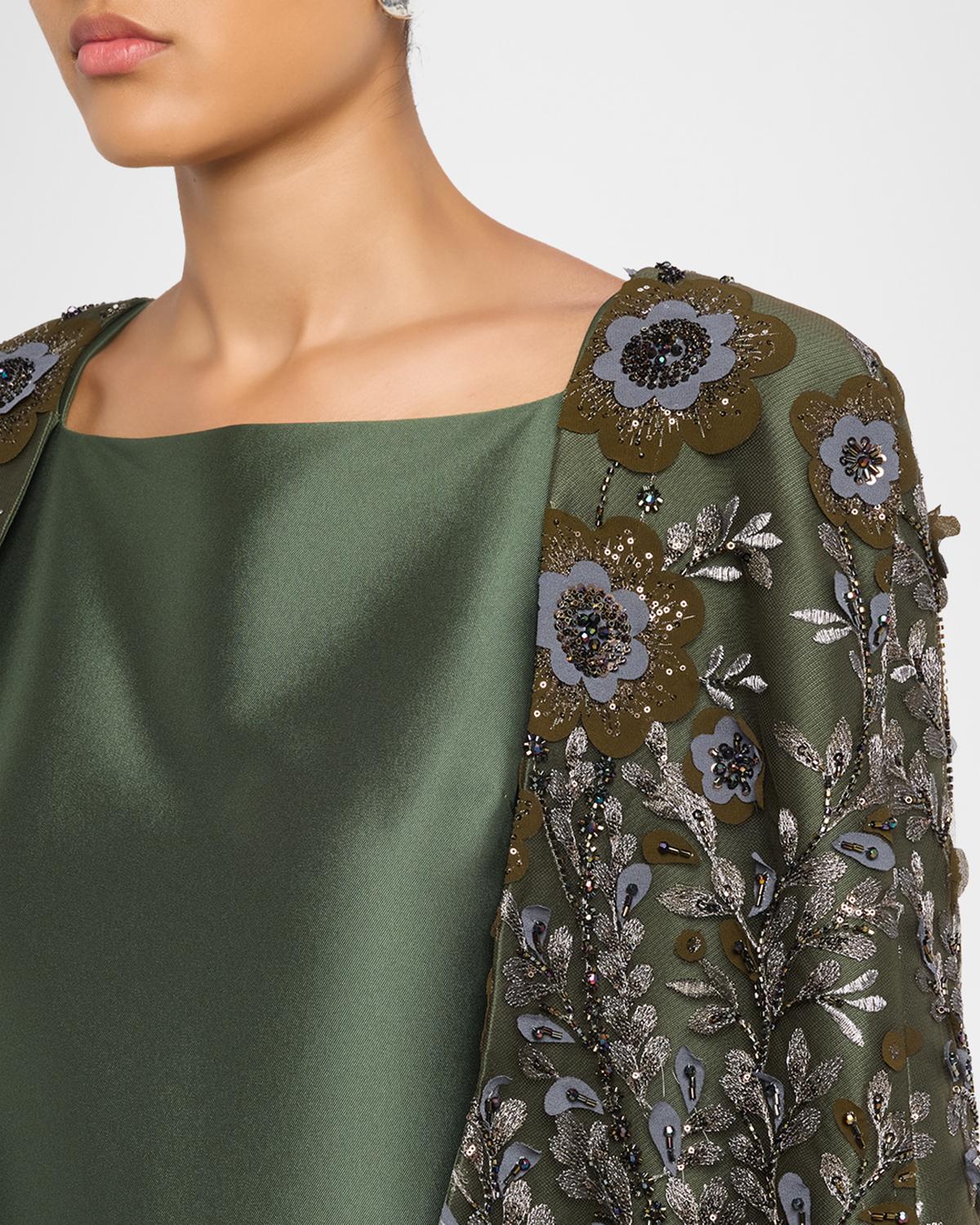 Floral-Embroidered Cape Column Gown - thumbnail 5