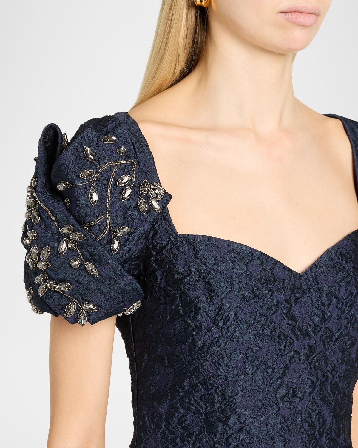 Puff-Sleeve Jacquard Mermaid Gown - thumbnail 5
