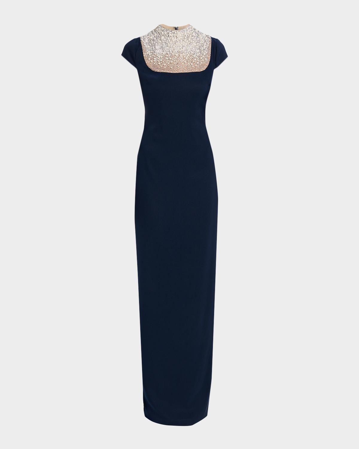 Rhinestone-Yoke Column Gown