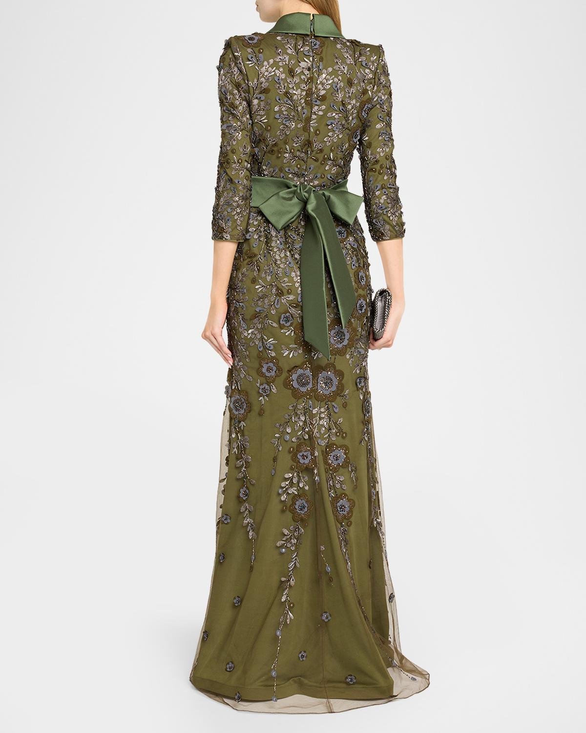 Belted Floral-Embroidered Gown - thumbnail 3