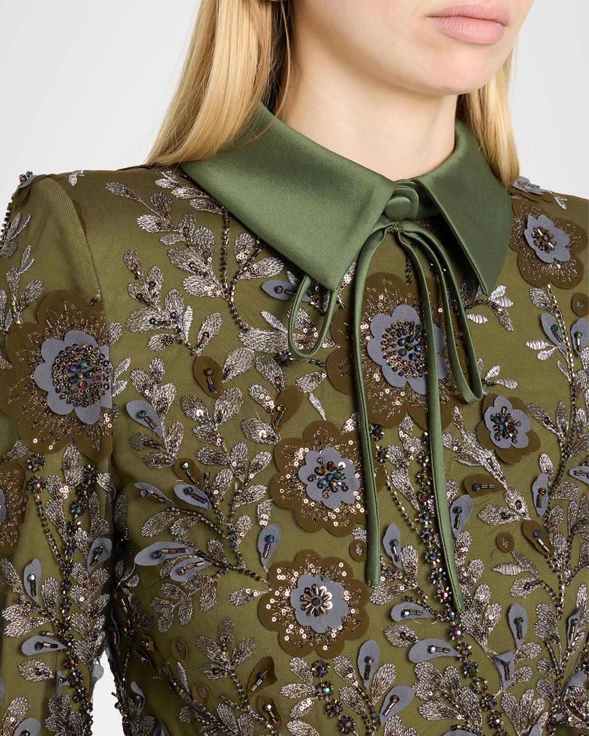 Belted Floral-Embroidered Gown - thumbnail 5