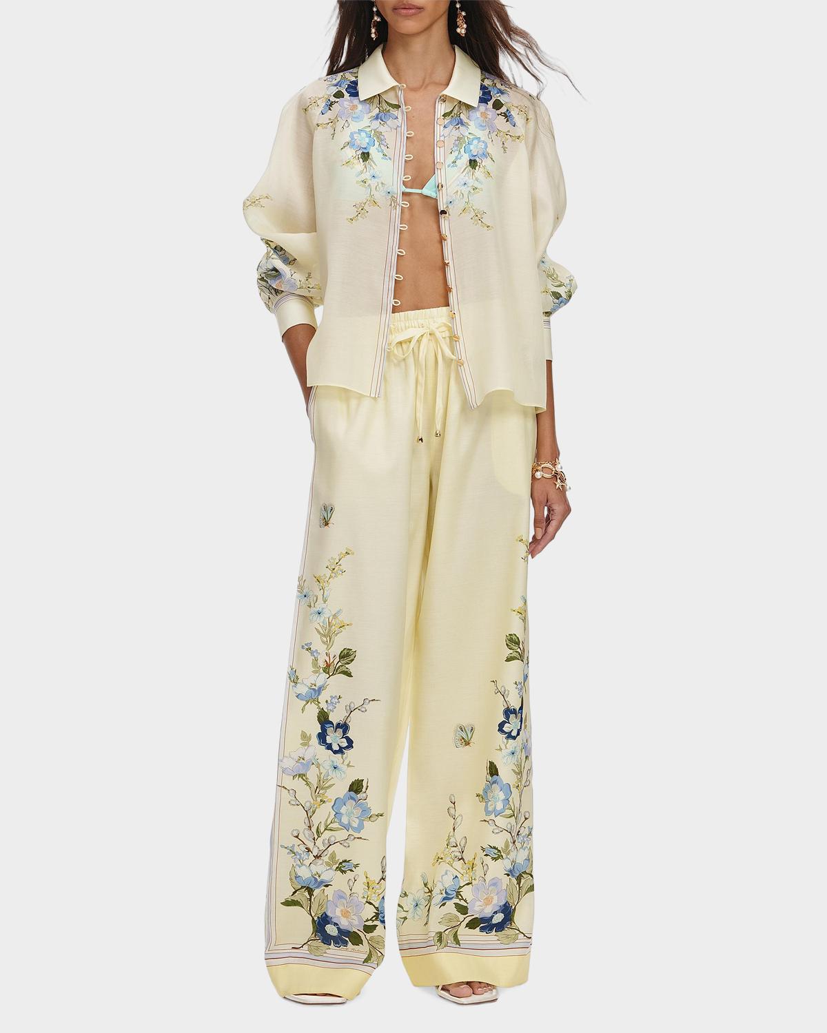 Floral Organza Wide-Leg Drawstring Pants - thumbnail 2
