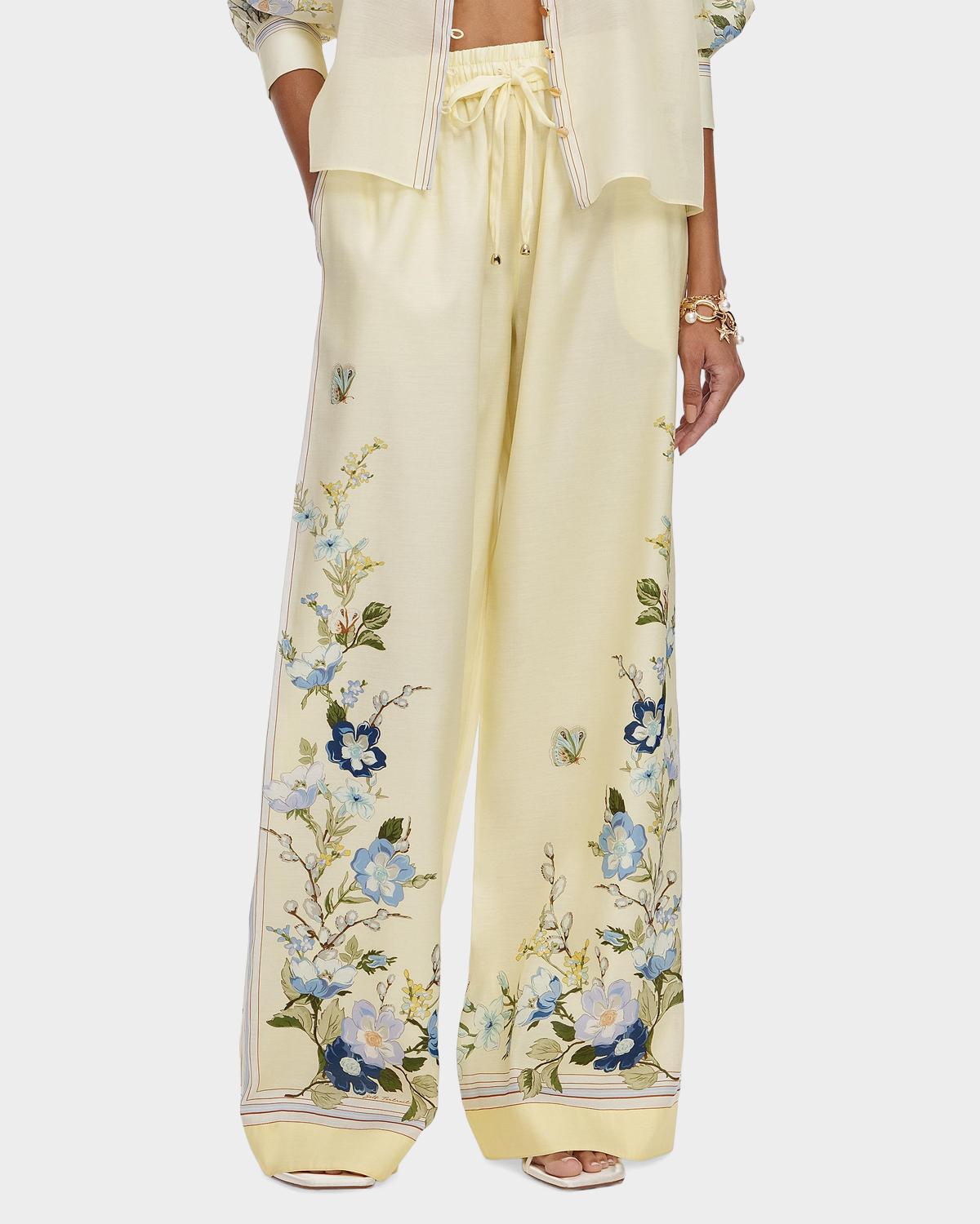 Floral Organza Wide-Leg Drawstring Pants - thumbnail 4