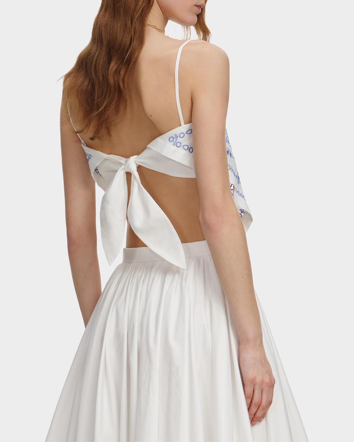 Bandana Embroidered Linen-Cotton Crop Top - thumbnail 3