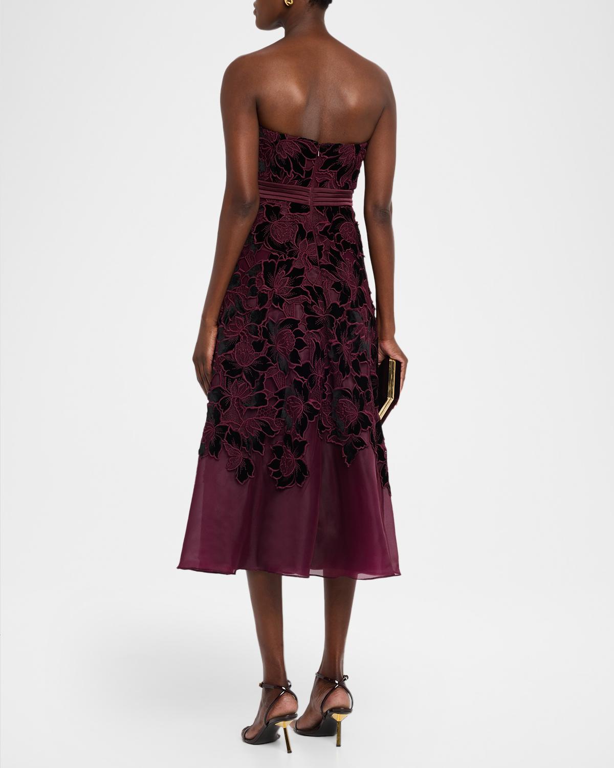 Floral Embroidered Strapless Cocktail Midi Dress - thumbnail 3