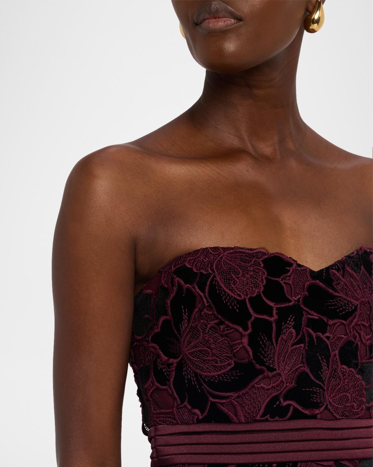 Floral Embroidered Strapless Cocktail Midi Dress - thumbnail 5
