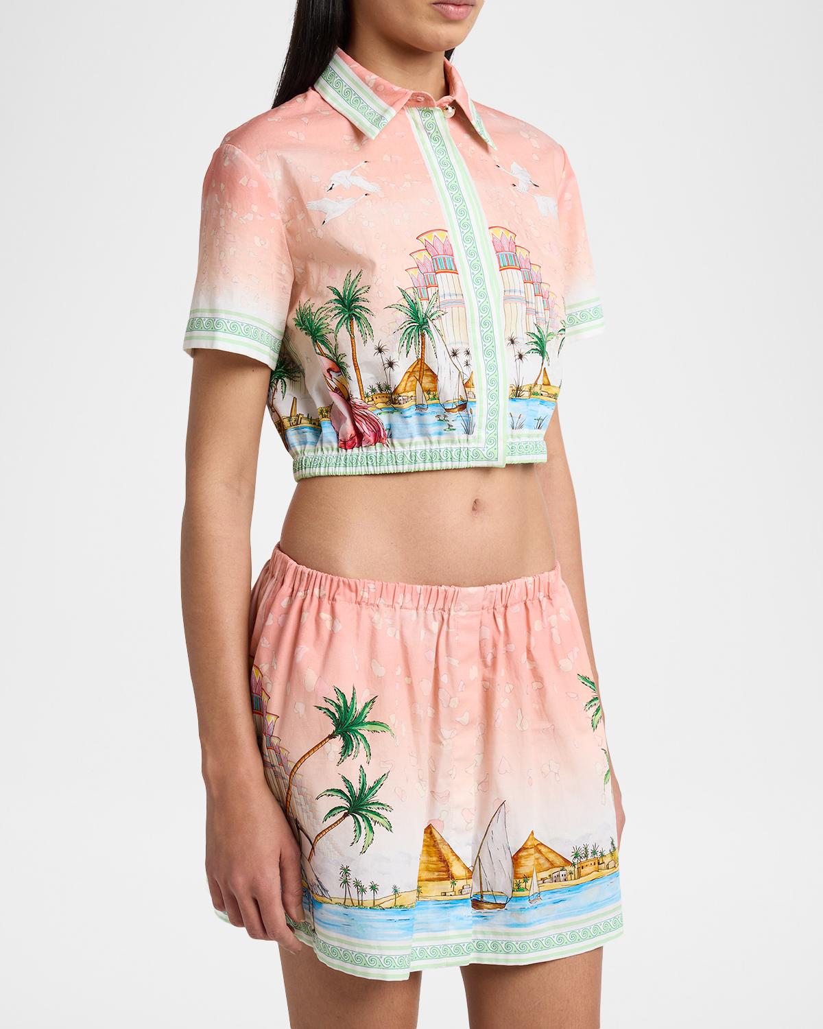 Ethereal Cotton Cropped Short-Sleeve Shirt - thumbnail 4