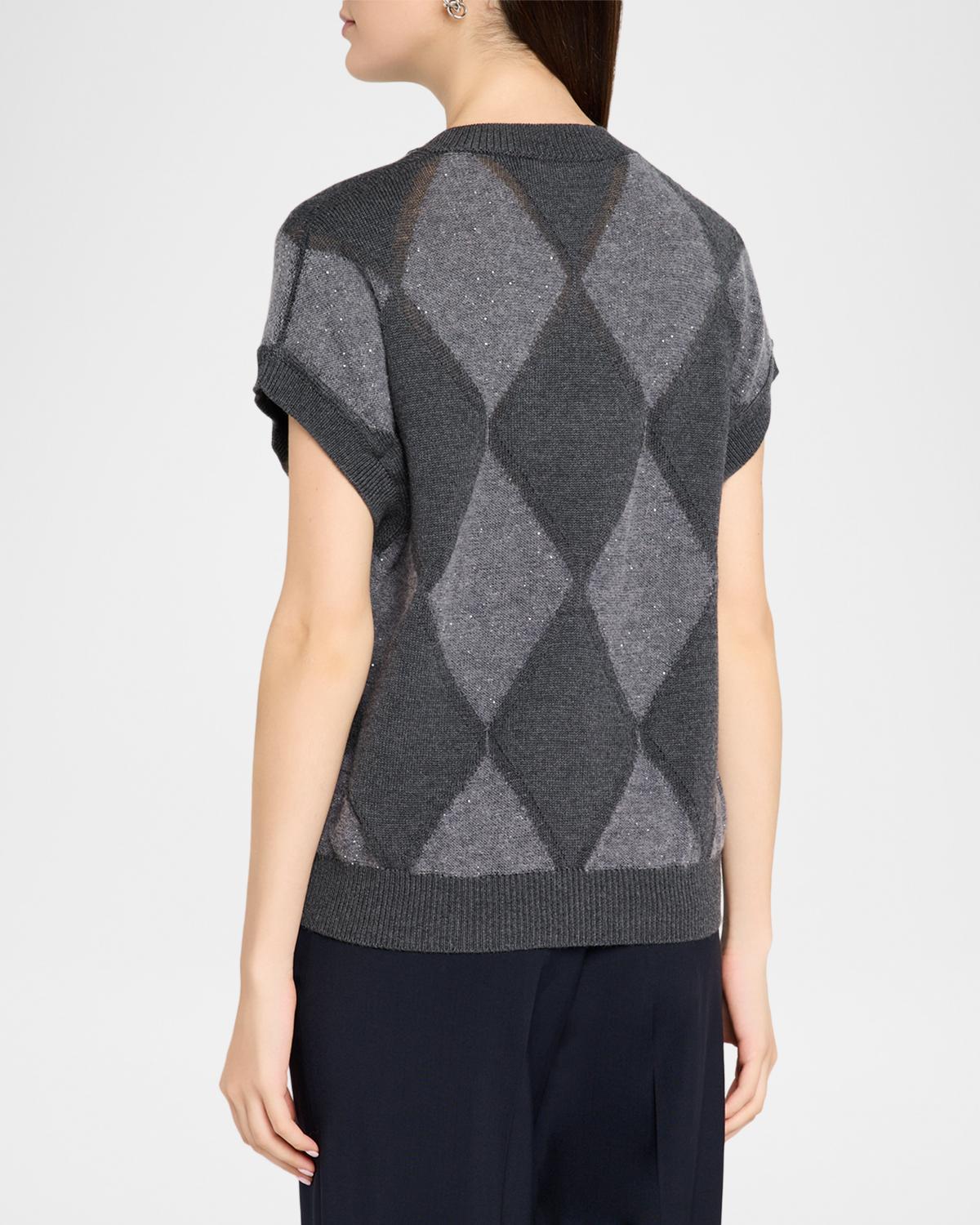 Sequin Argyle Knit Sweater - thumbnail 3