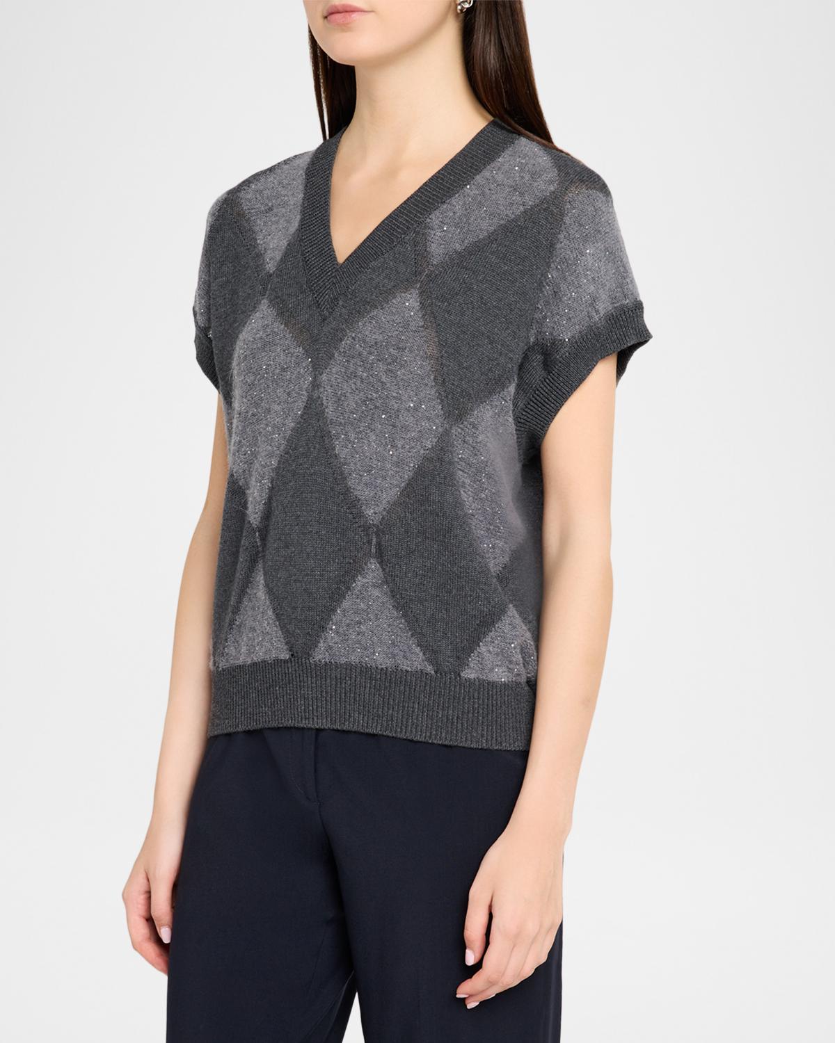 Sequin Argyle Knit Sweater - thumbnail 4