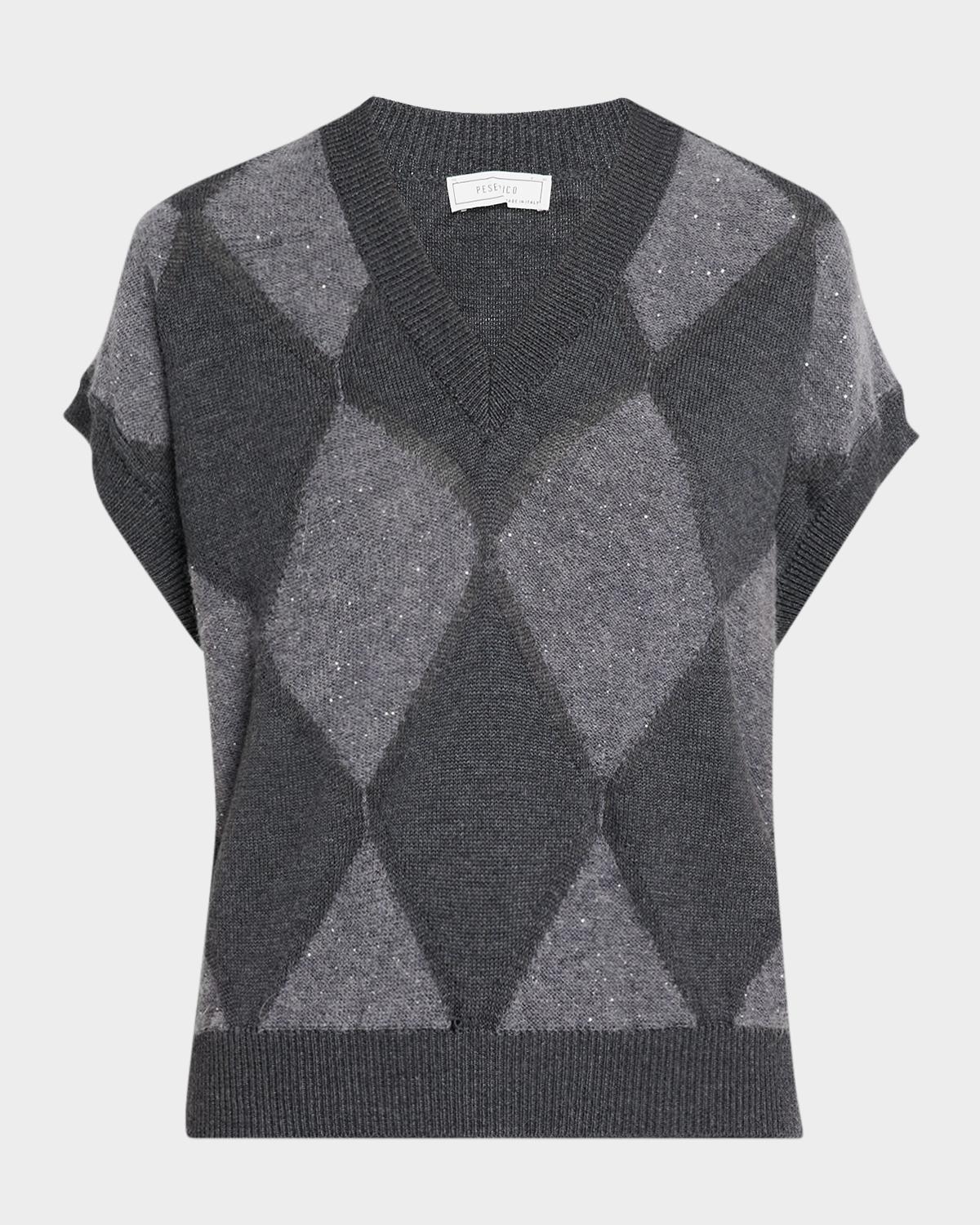 Sequin Argyle Knit Sweater