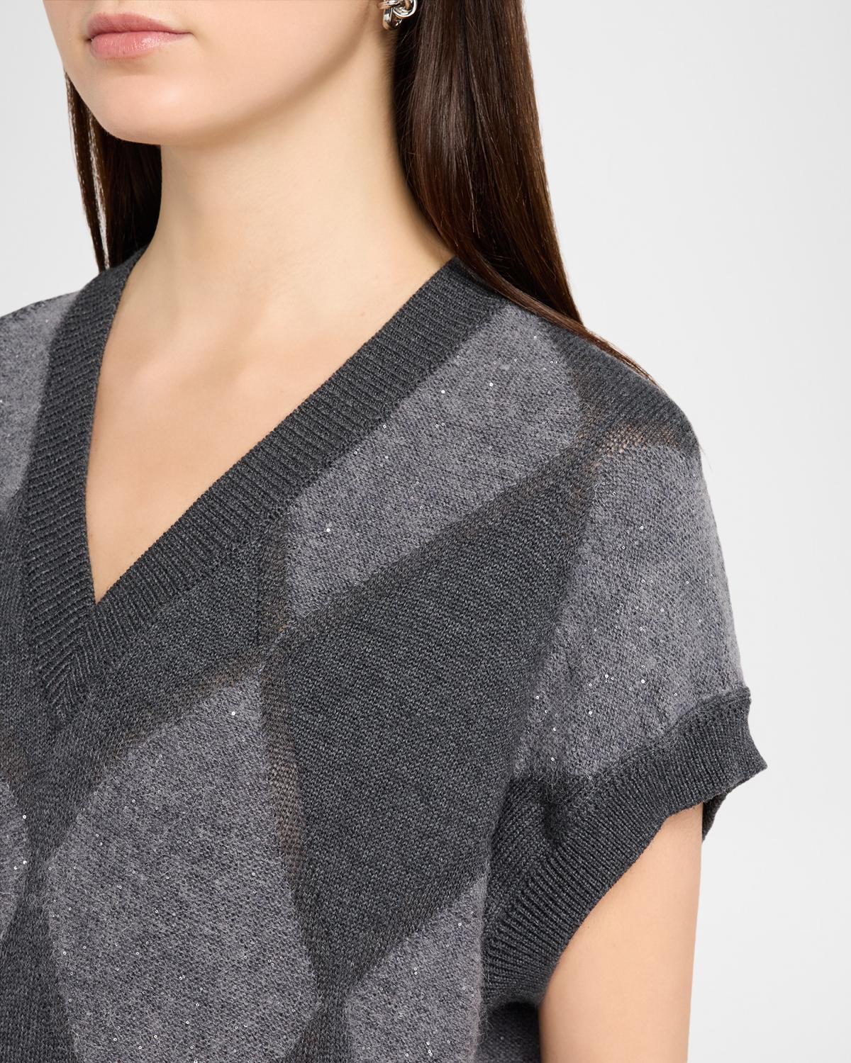 Sequin Argyle Knit Sweater - thumbnail 5