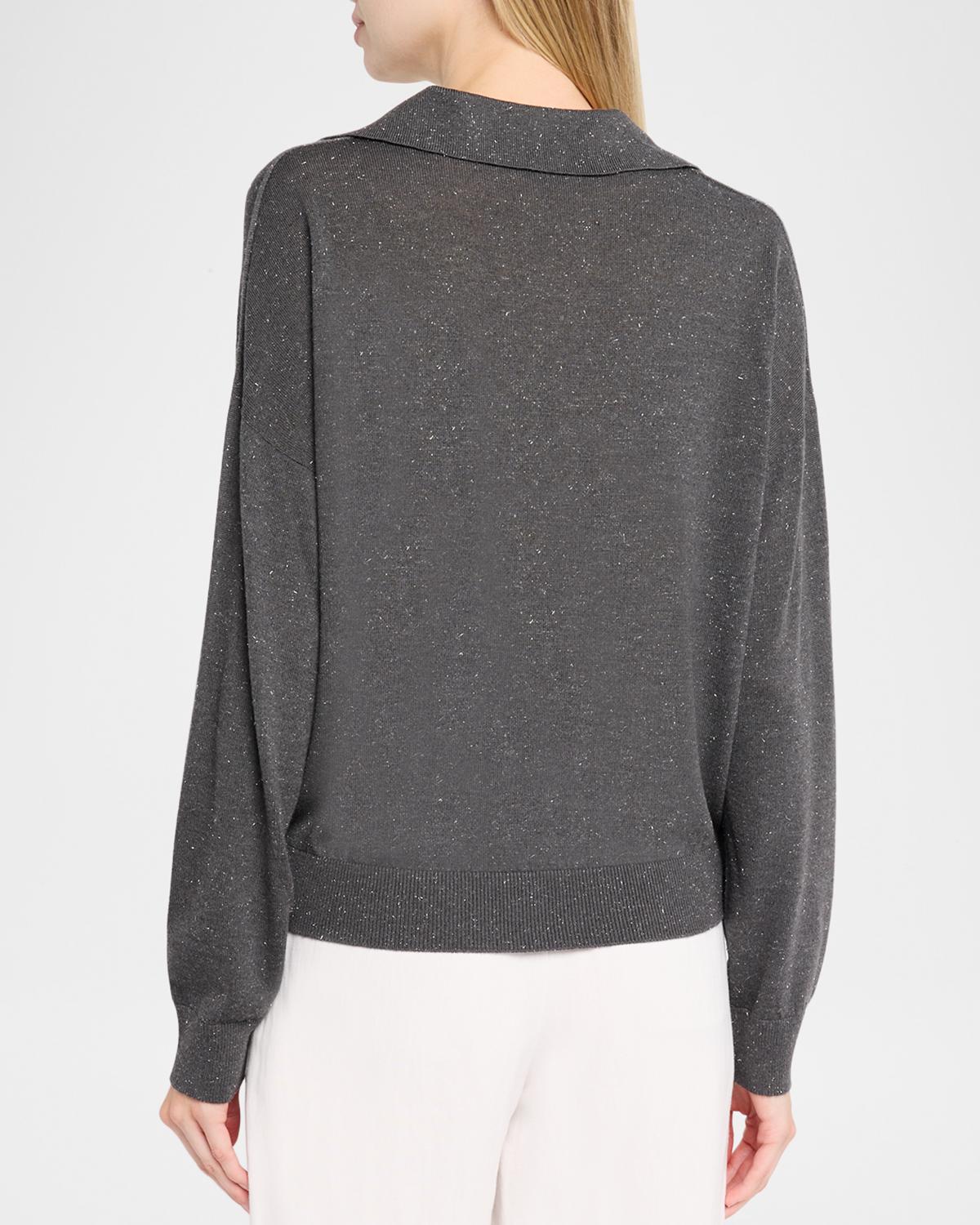 Spread-Collar Shimmer Knit Sweater - thumbnail 3