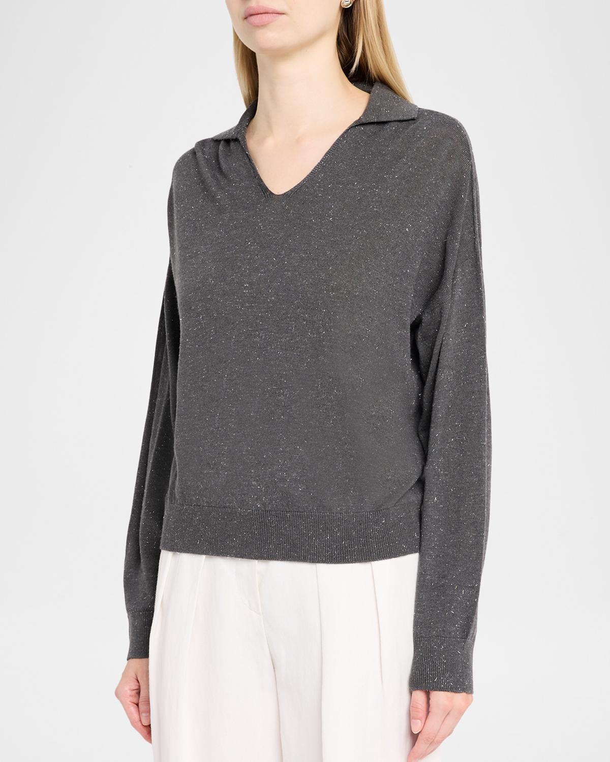Spread-Collar Shimmer Knit Sweater - thumbnail 4