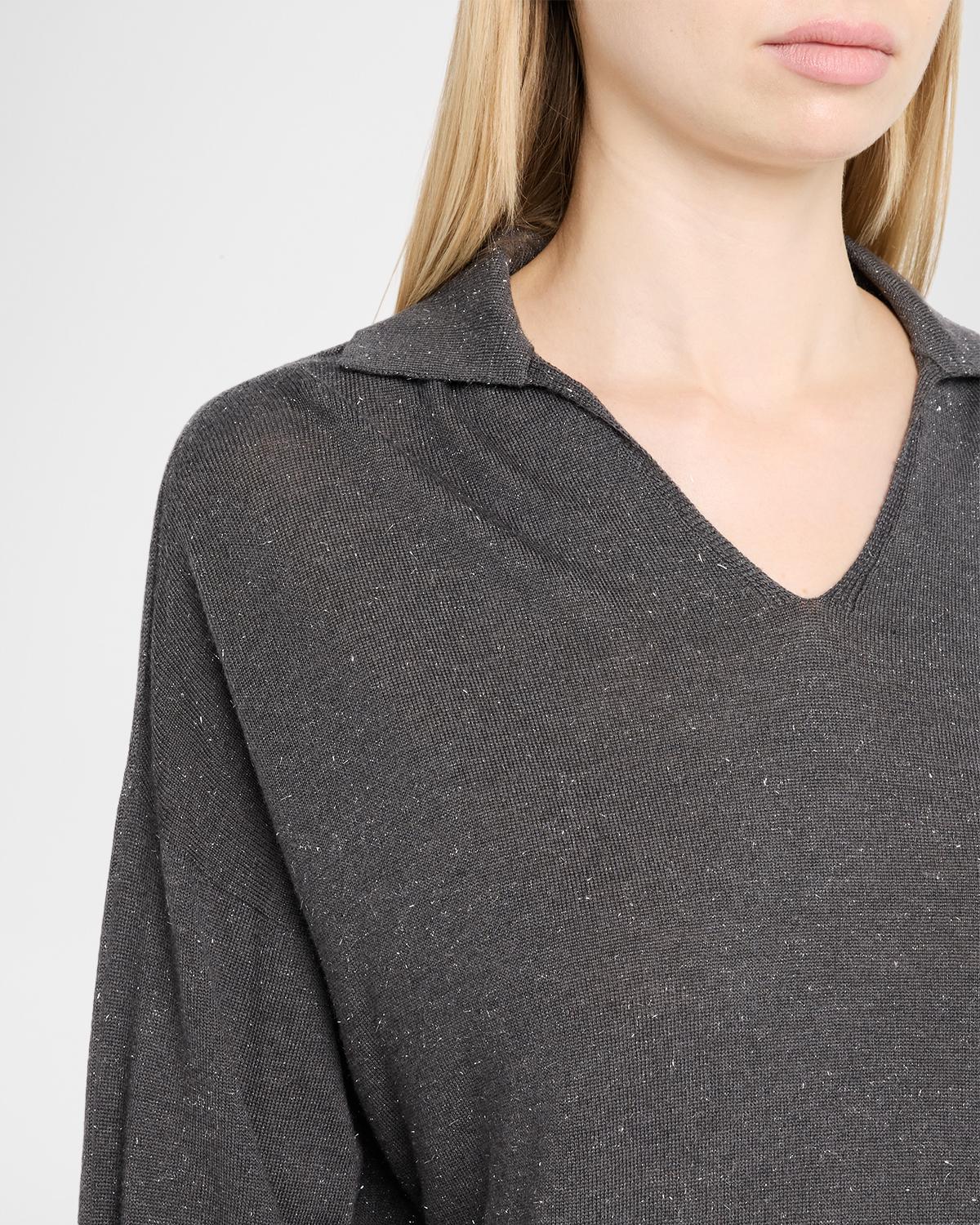 Spread-Collar Shimmer Knit Sweater - thumbnail 5