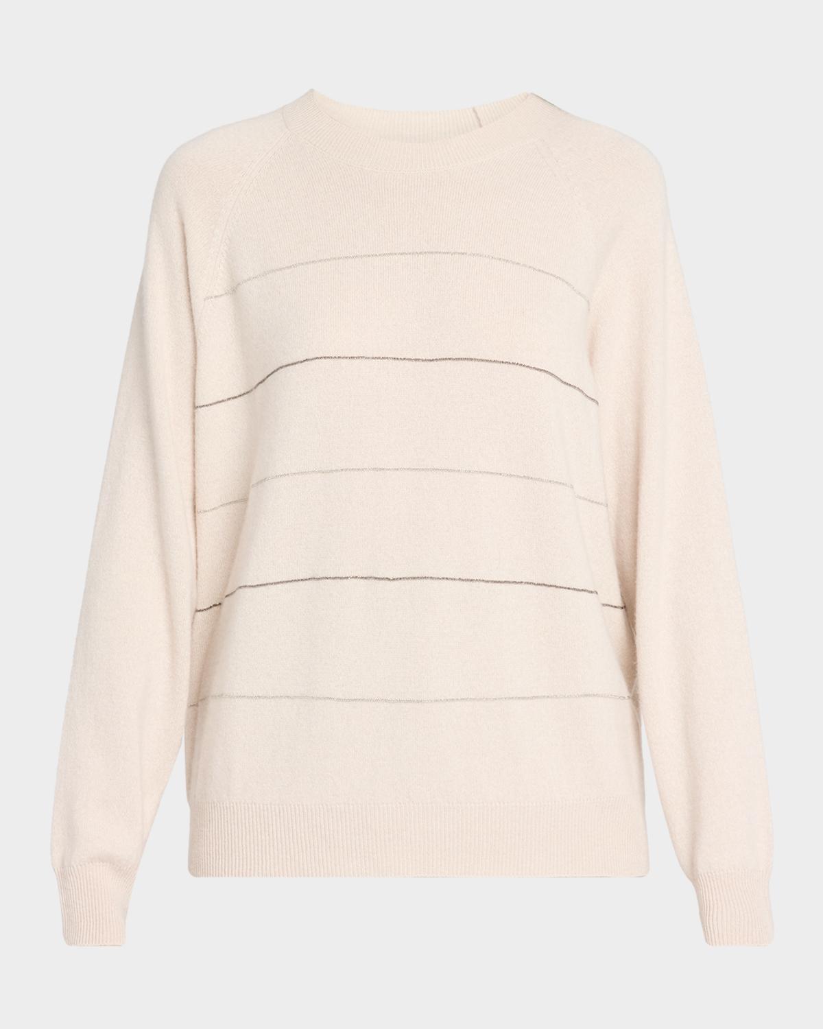 Striped Chain-Trim Crewneck Sweater
