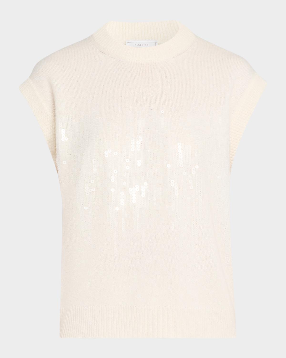 Cap-Sleeve Sequin Knit Sweater