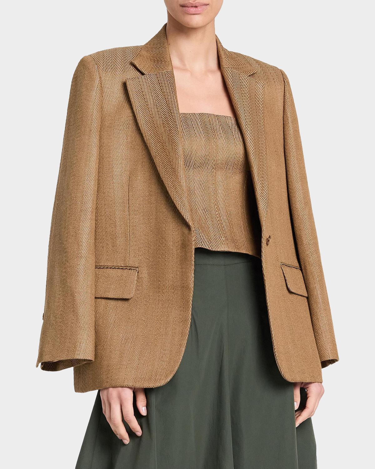 Jillian Herringbone Linen-Blend Blazer - thumbnail 4