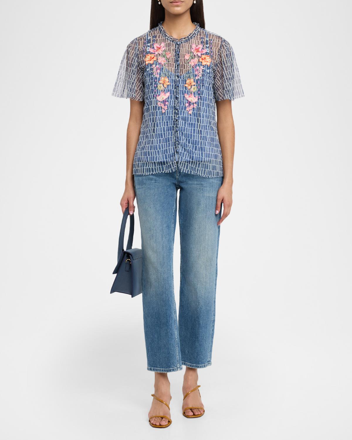 Leandra Embroidered Mesh Blouse - thumbnail 2