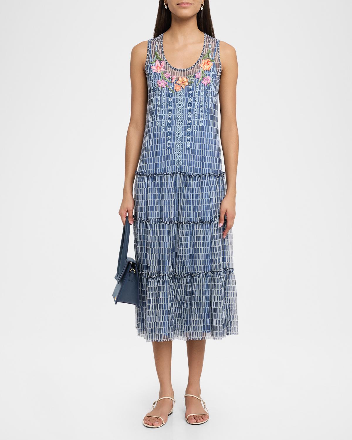 Dorotea Embroidered Mesh Midi Dress - thumbnail 2