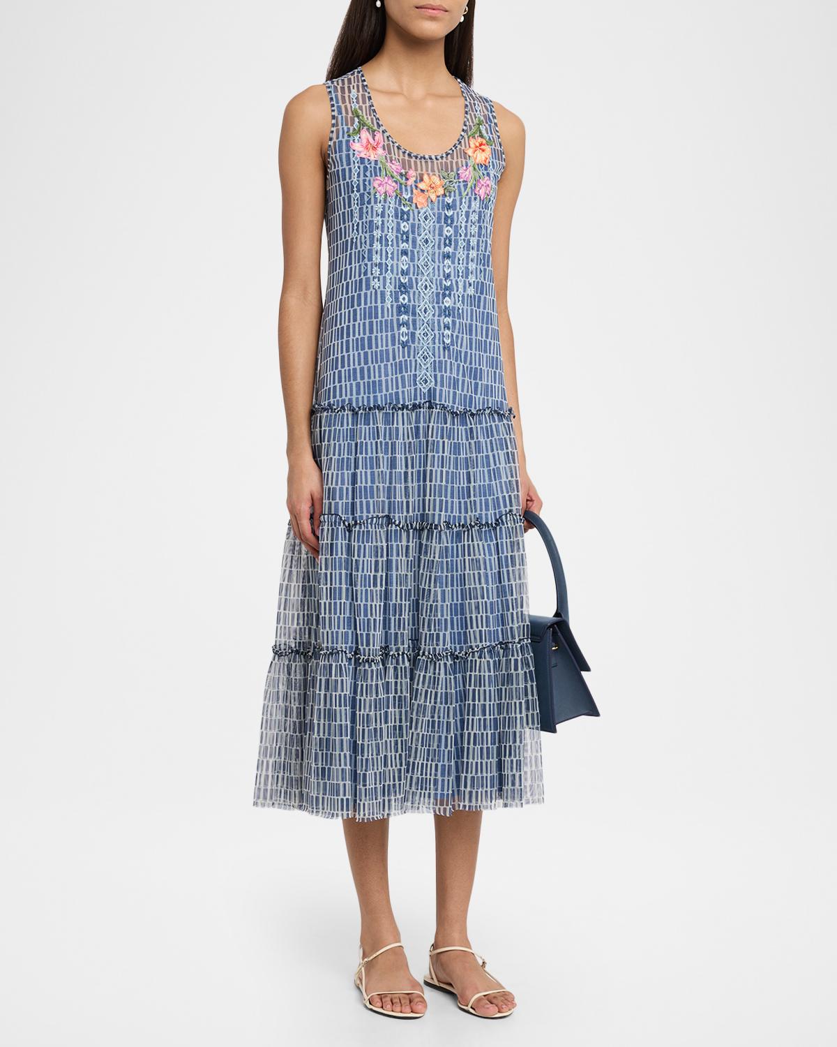 Dorotea Embroidered Mesh Midi Dress - thumbnail 4