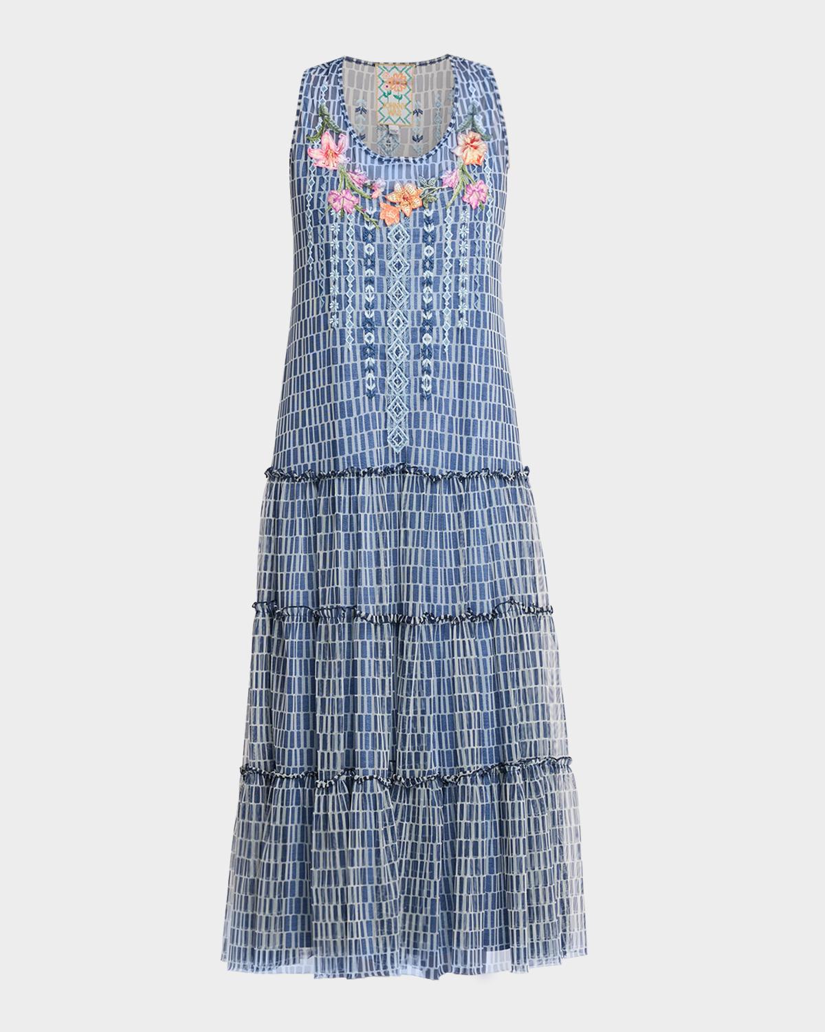 Dorotea Embroidered Mesh Midi Dress