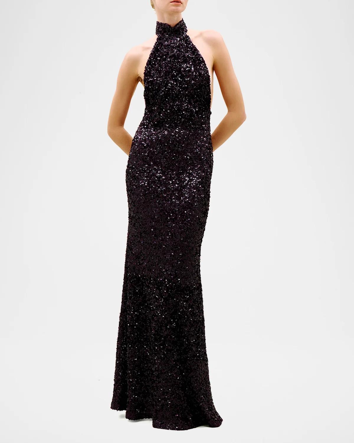 Dido Sequined Halter Trumpet Gown - thumbnail 2
